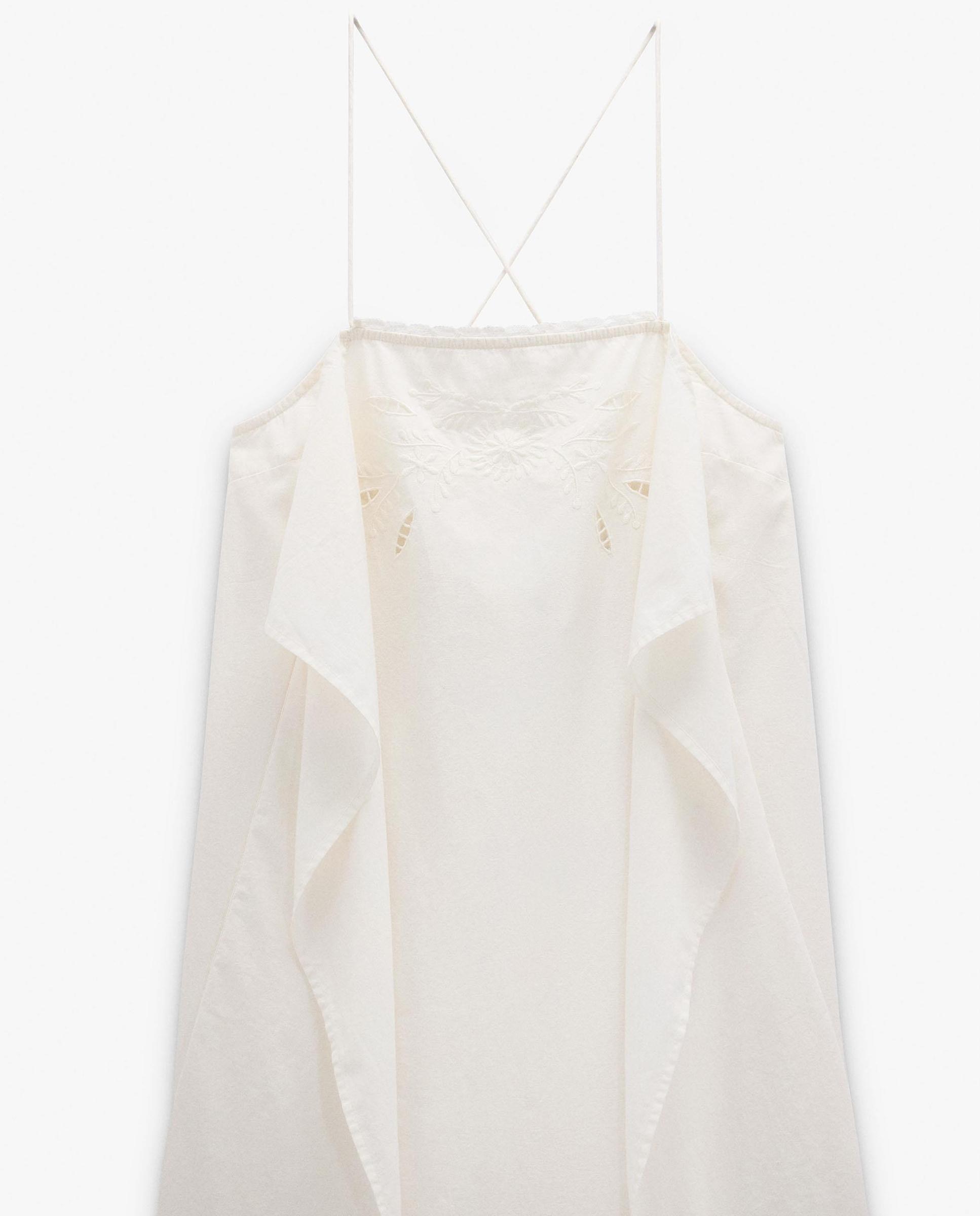 Vestido largo 100% algodón de palabra de honor con bordados - Parfois - Crudo Crudo-5