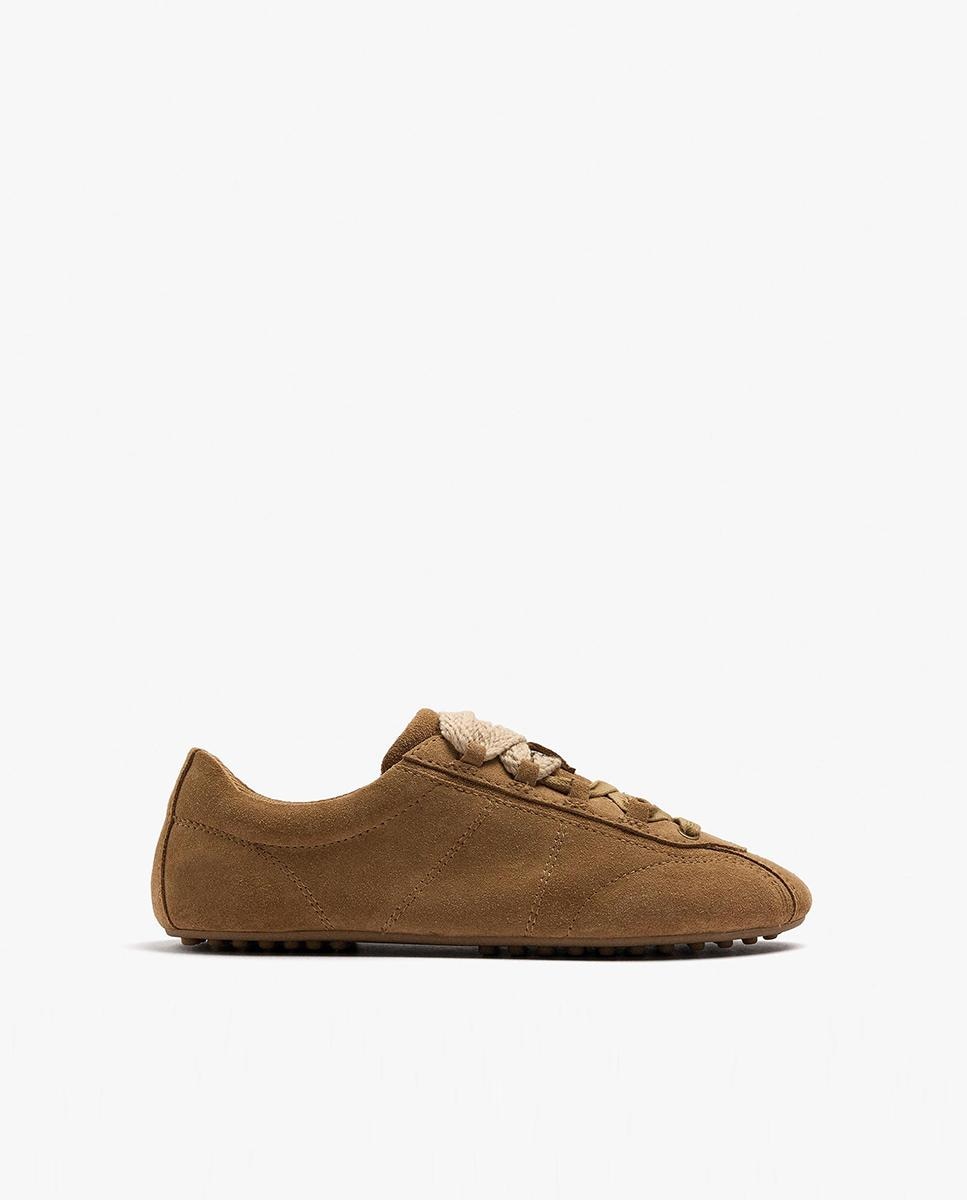 Zapatillas deportivas de mujer 100% piel con cierre de cordones - Parfois - Marrón Marrón-1
