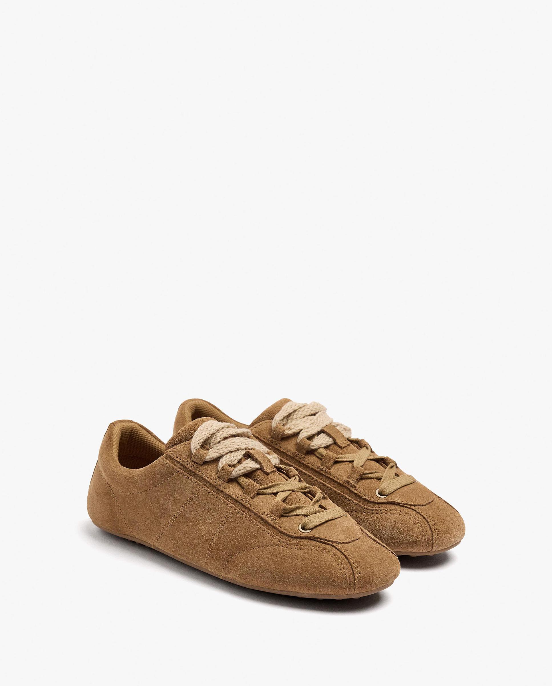 Zapatillas deportivas de mujer 100% piel con cierre de cordones - Parfois - Marrón Marrón-2