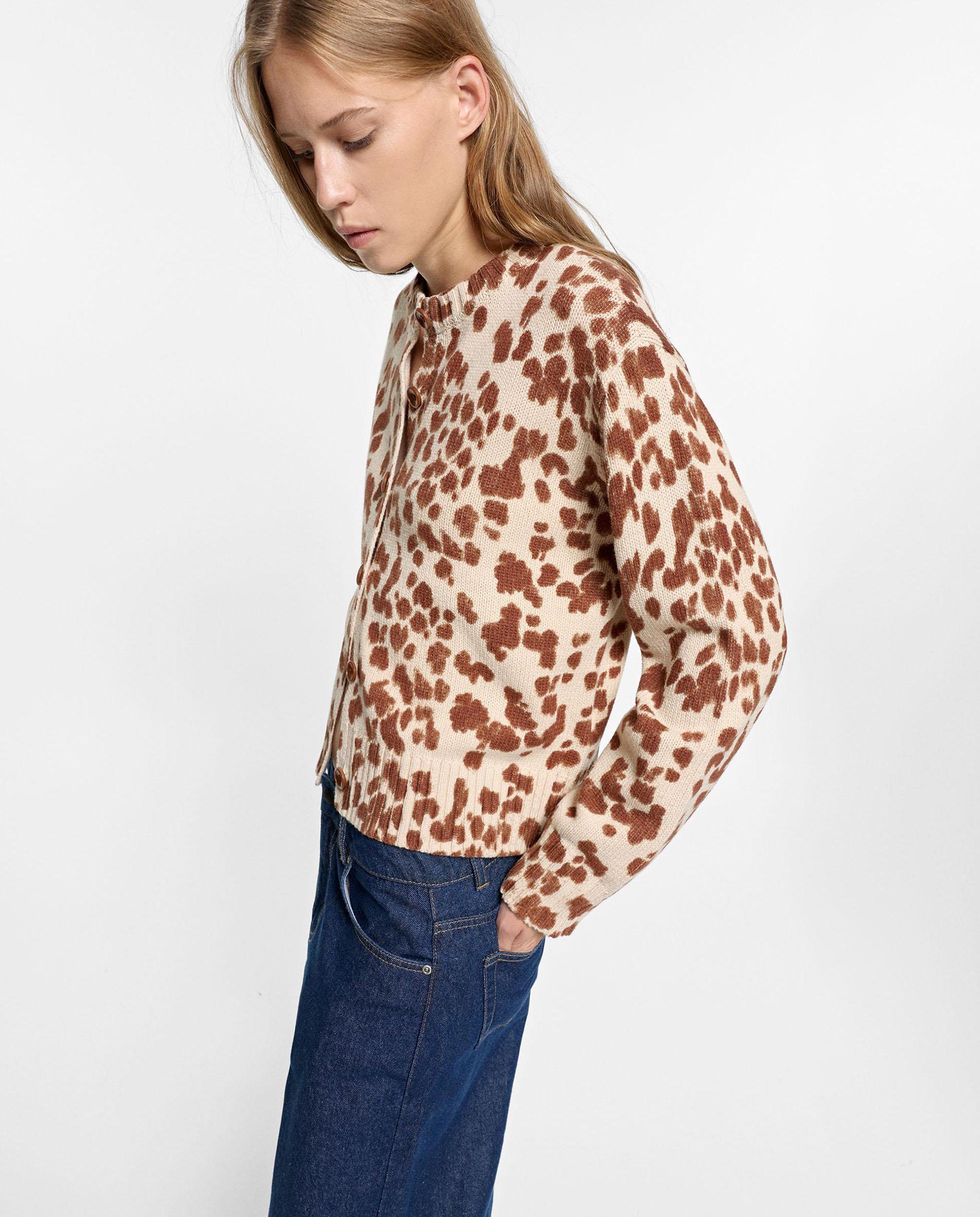 Cárdigan de mujer de punto con estapado animal print - Parfois - Beige Beige-3