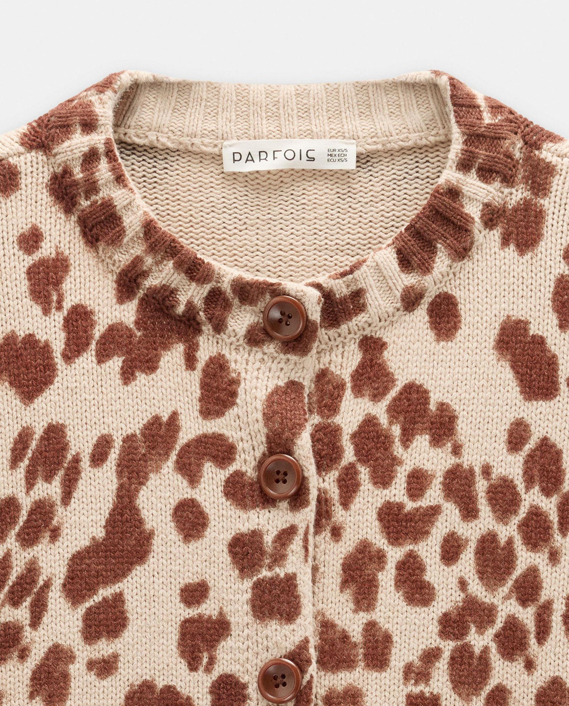 Cárdigan de mujer de punto con estapado animal print - Parfois - Beige Beige-5