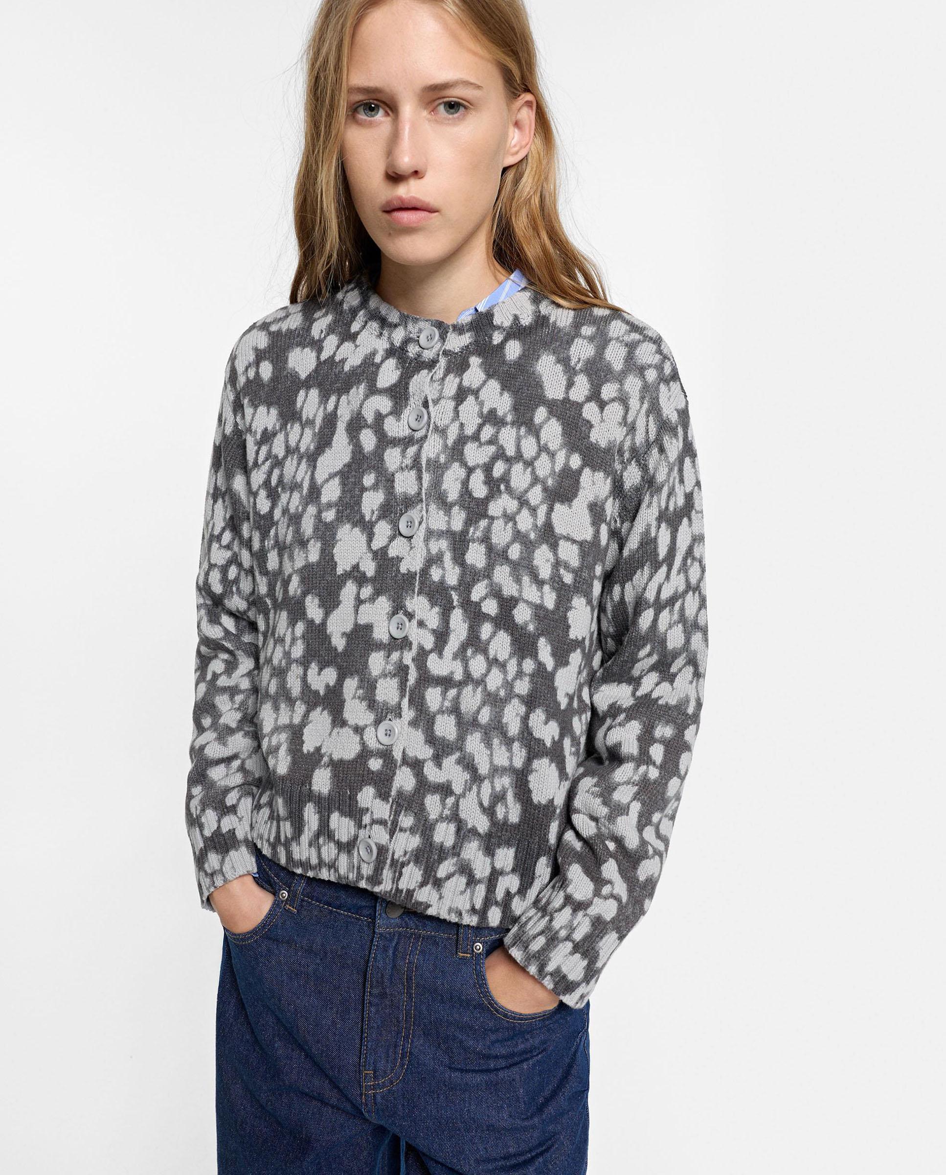 Cárdigan de mujer de punto con estapado animal print - Parfois - Gris Gris-3