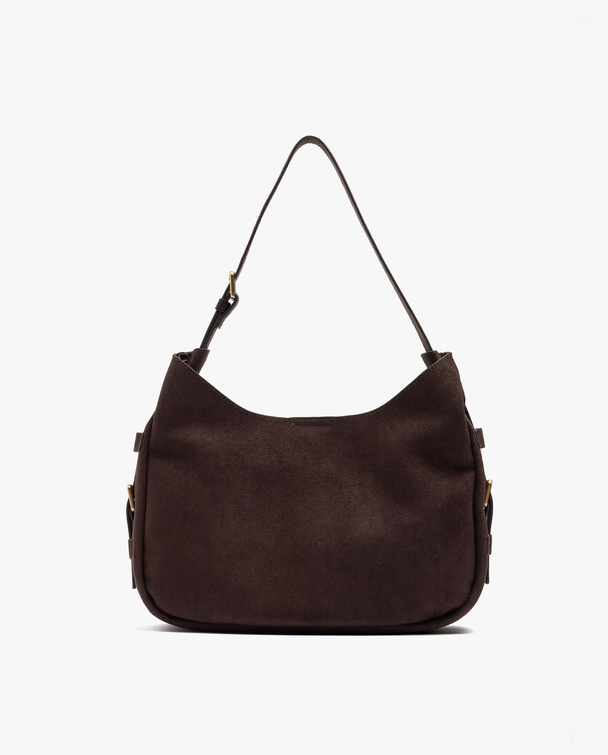 Bolso de hombro con hebillas laterales decorativas y cierre de cremallera en liso - Parfois - Marrón oscuro Marrón oscuro-1