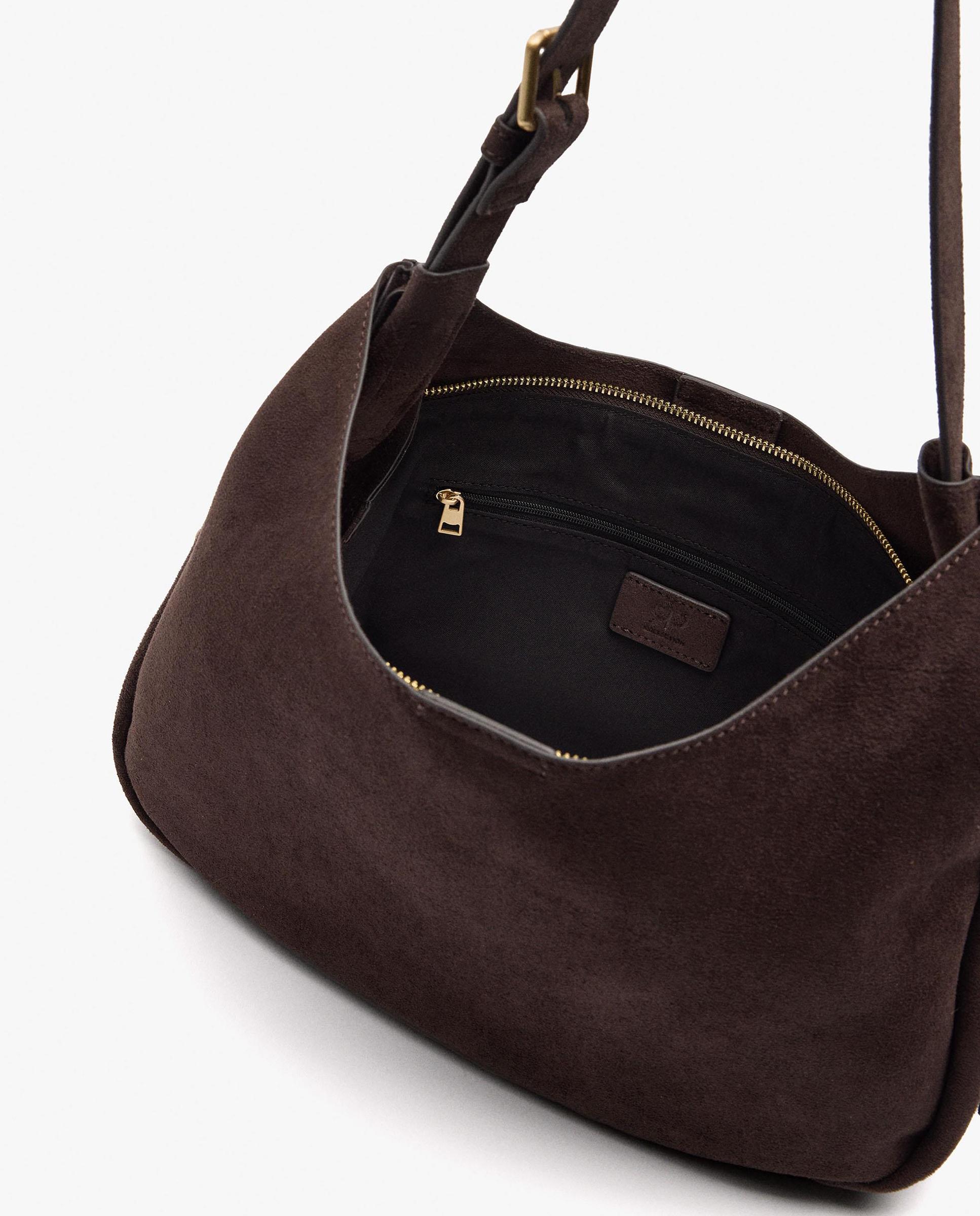 Bolso de hombro con hebillas laterales decorativas y cierre de cremallera en liso - Parfois - Marrón oscuro Marrón oscuro-4