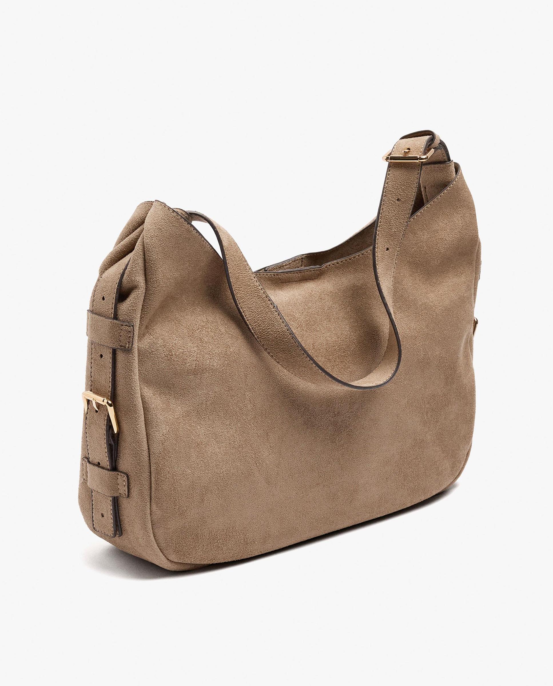 Bolso de hombro con hebillas laterales decorativas y cierre de cremallera en liso - Parfois - Topo Topo-2