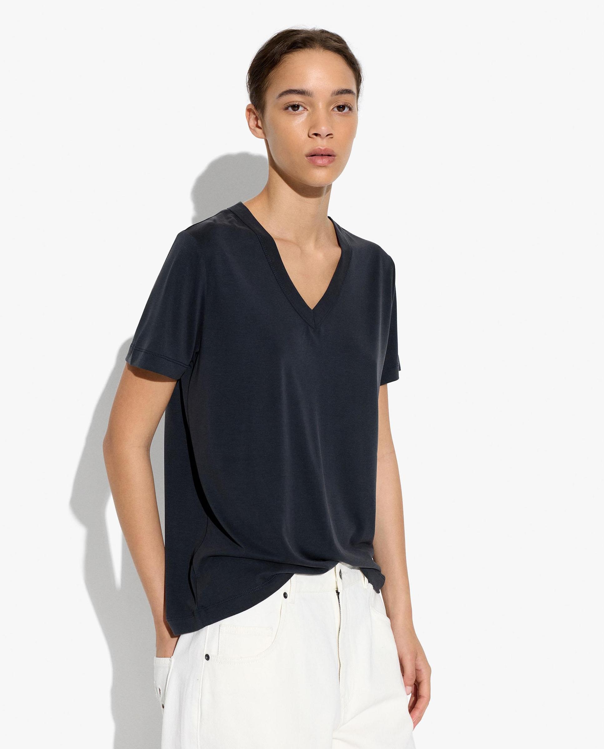 Camiseta de mujer de manga corta con cuello pico - Parfois - Gris oscuro Gris oscuro-1