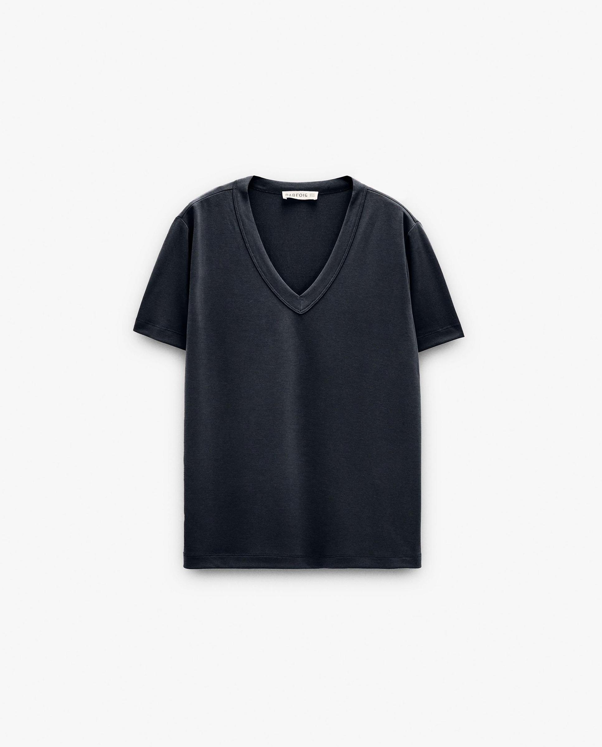Camiseta de mujer de manga corta con cuello pico - Parfois - Gris oscuro Gris oscuro-6