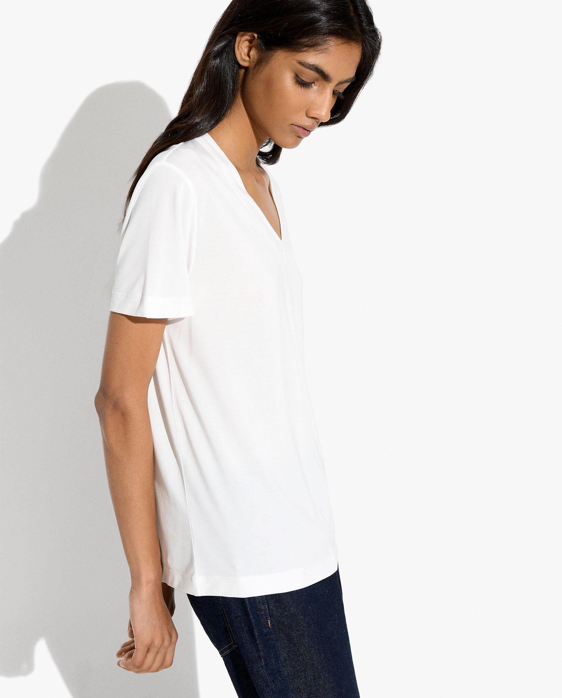 Camiseta de mujer de manga corta con cuello pico - Parfois - Blanco Blanco-3