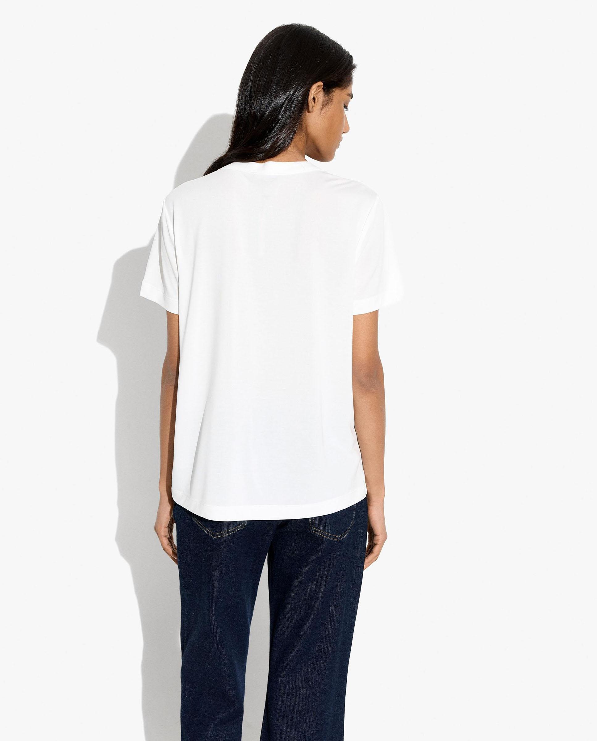Camiseta de mujer de manga corta con cuello pico - Parfois - Blanco Blanco-4