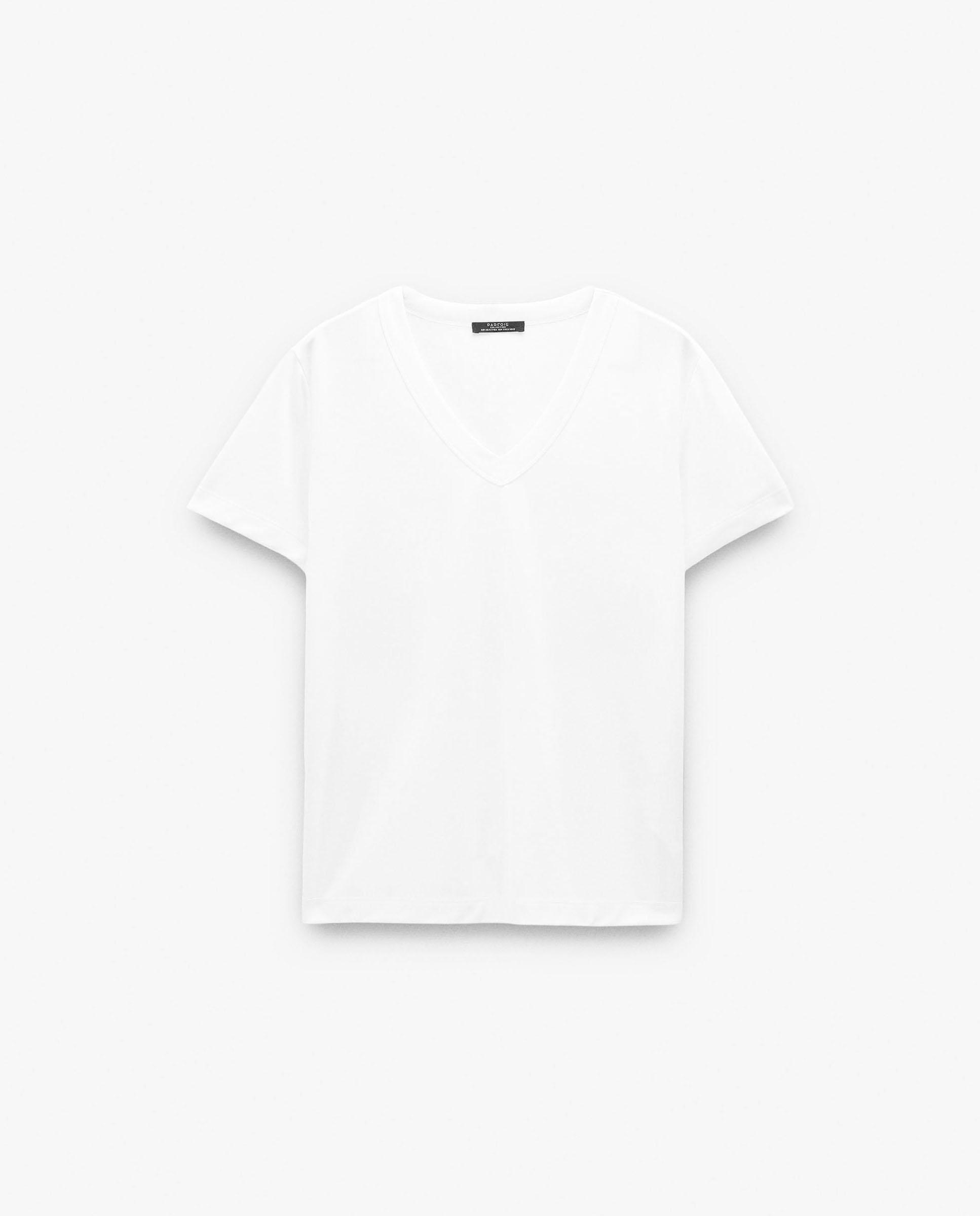 Camiseta de mujer de manga corta con cuello pico - Parfois - Blanco Blanco-7