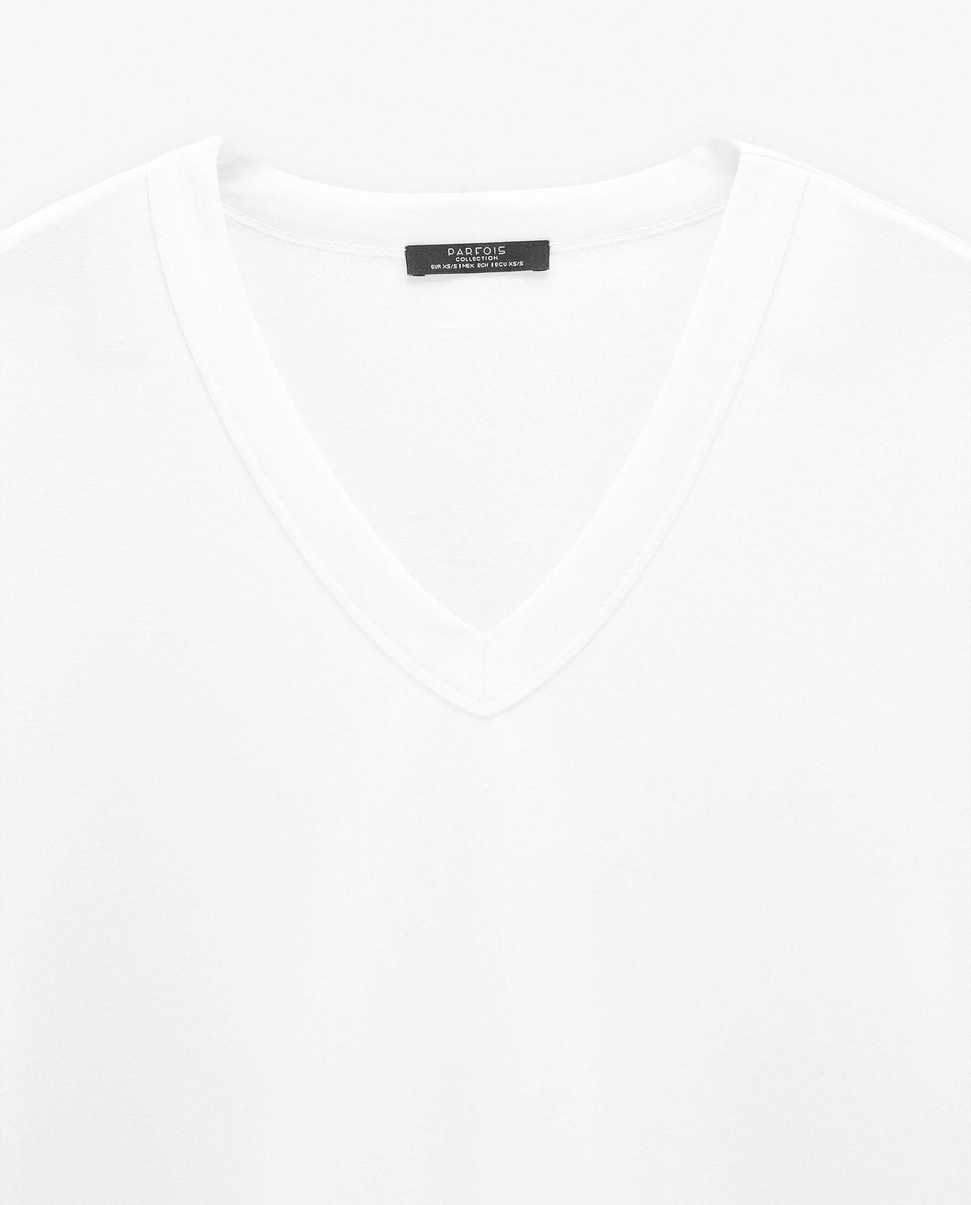 Camiseta de mujer de manga corta con cuello pico - Parfois - Blanco Blanco-6