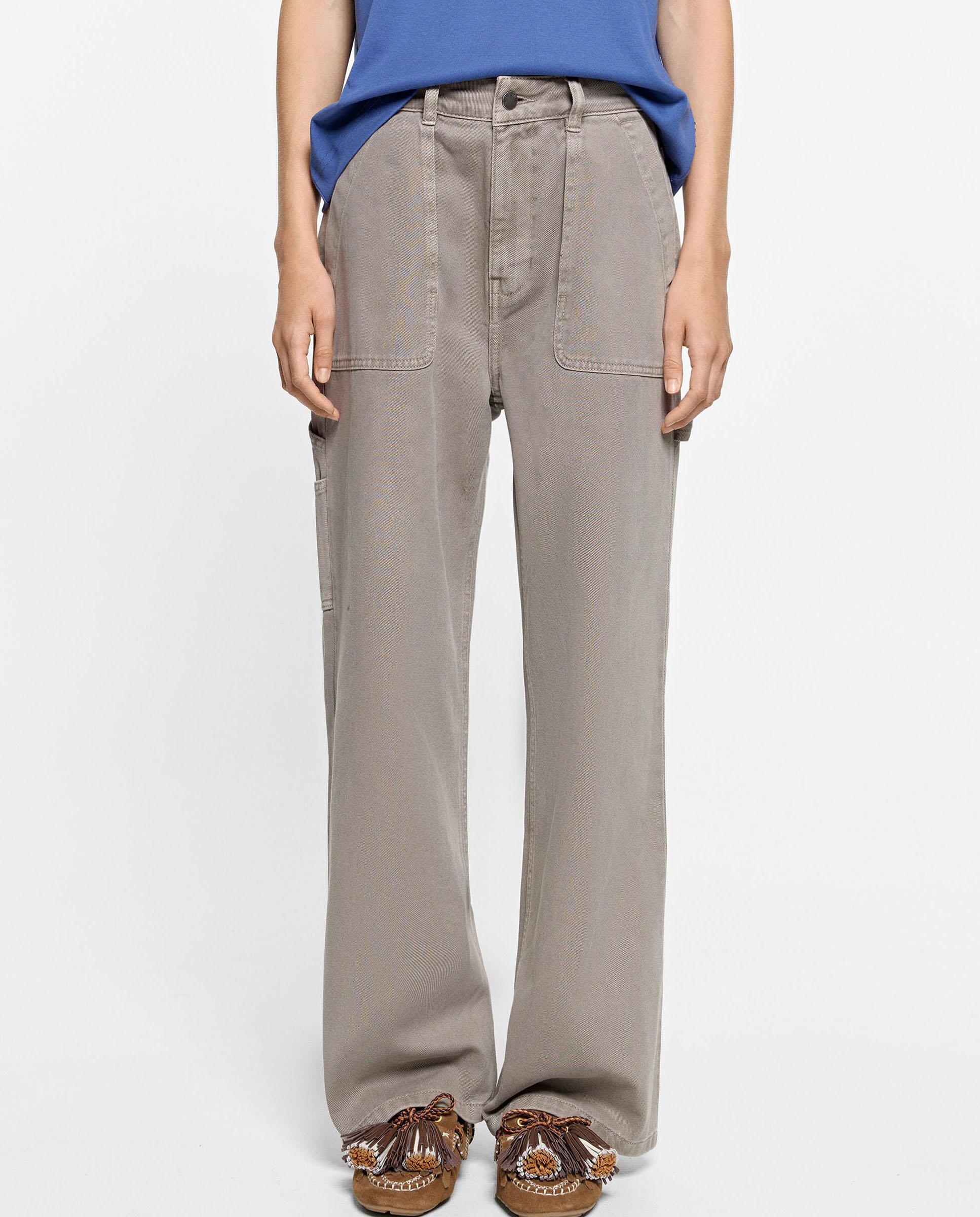 Vaqueros anchos de mujer 100% algodón en liso - Parfois - Gris Gris-2
