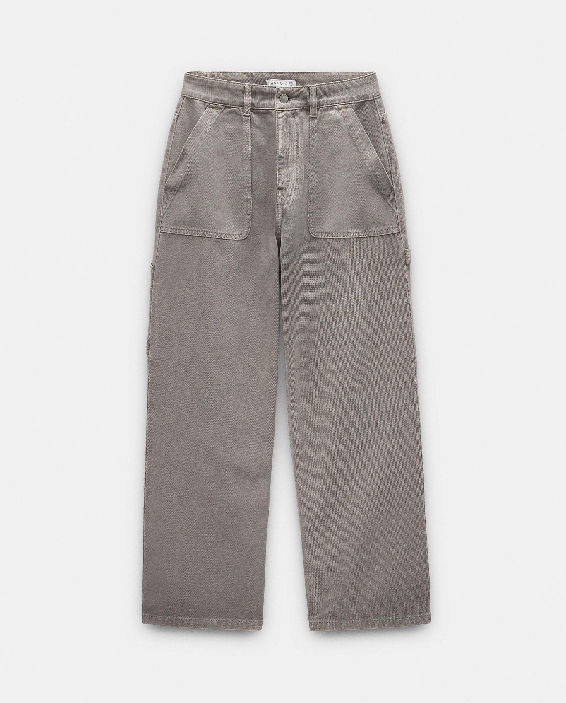 Vaqueros anchos de mujer 100% algodón en liso - Parfois - Gris Gris-6