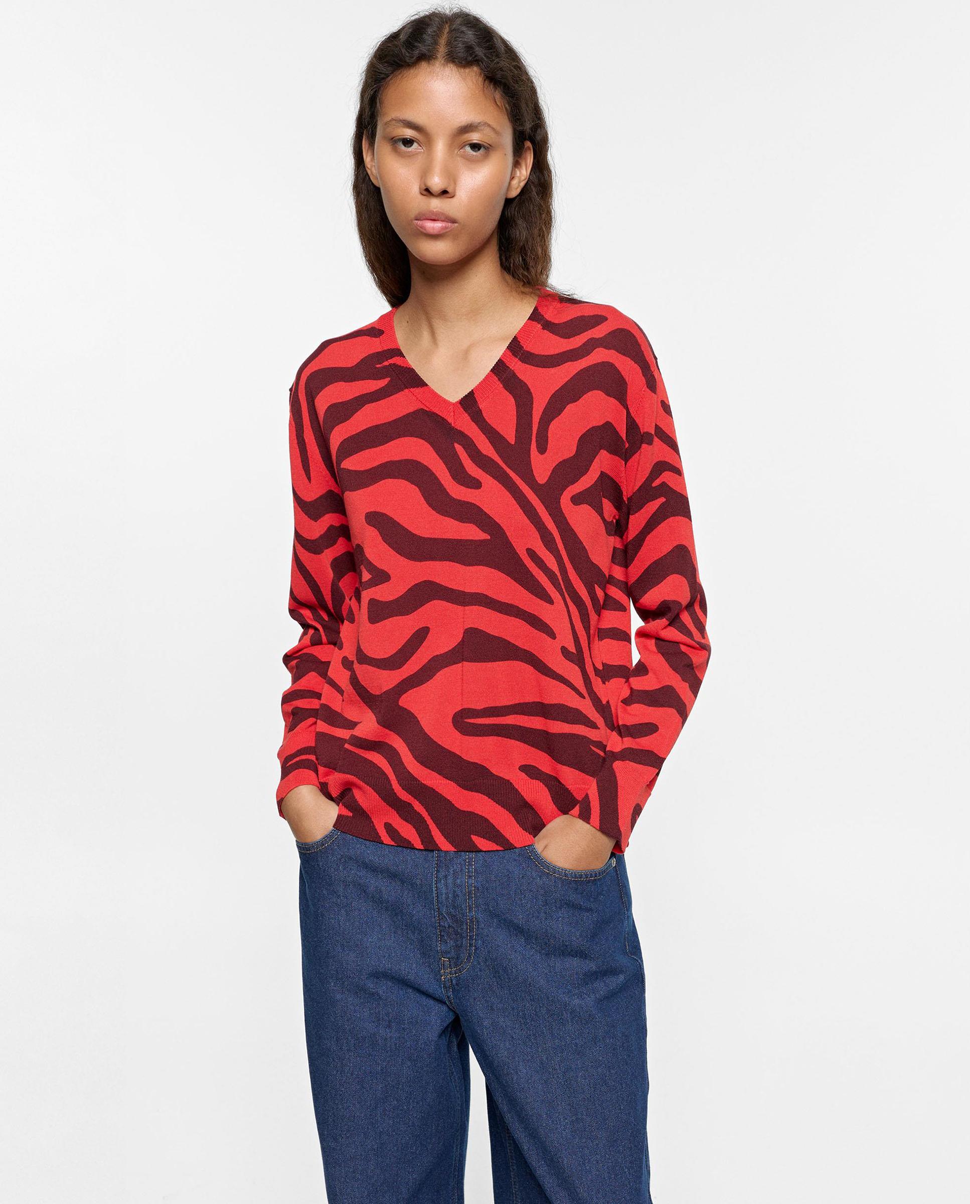 Jersey de mujer de punto con estampado animal print - Parfois - Rojo Rojo-1