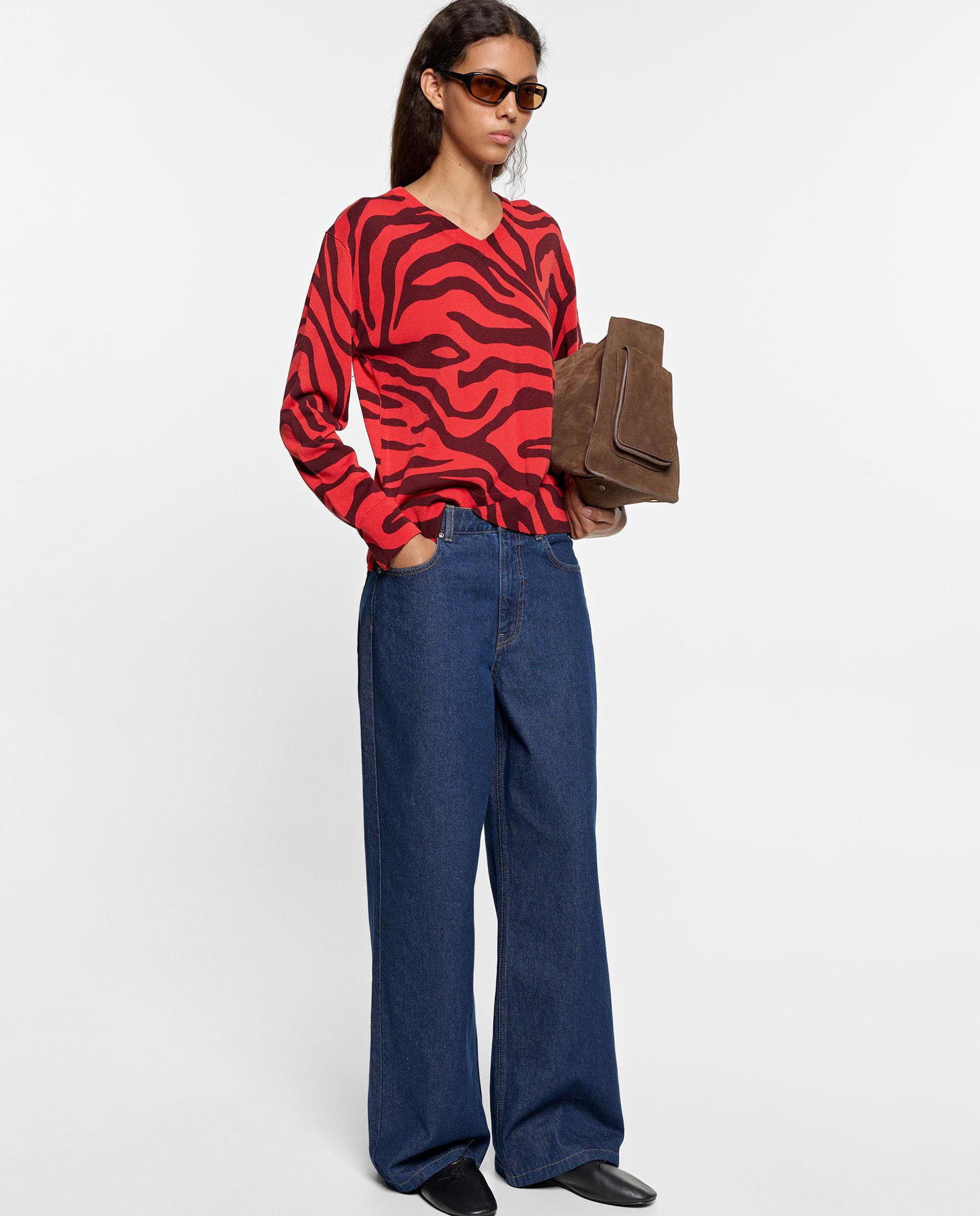 Jersey de mujer de punto con estampado animal print - Parfois - Rojo Rojo-2