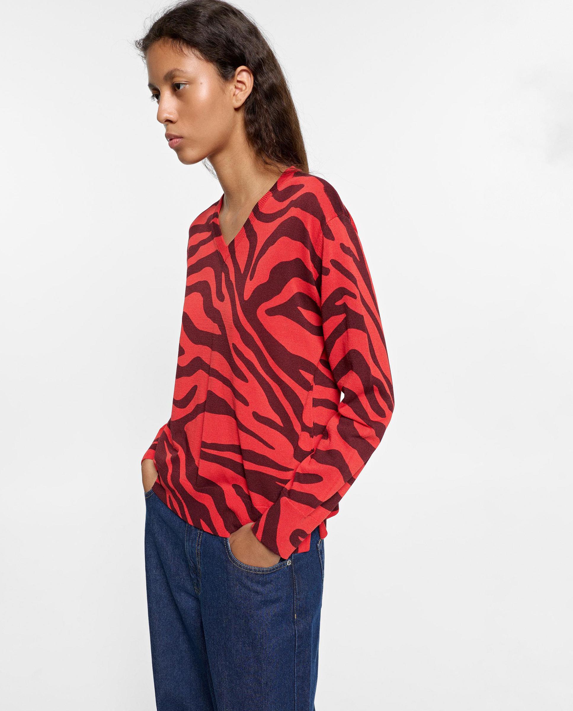 Jersey de mujer de punto con estampado animal print - Parfois - Rojo Rojo-3
