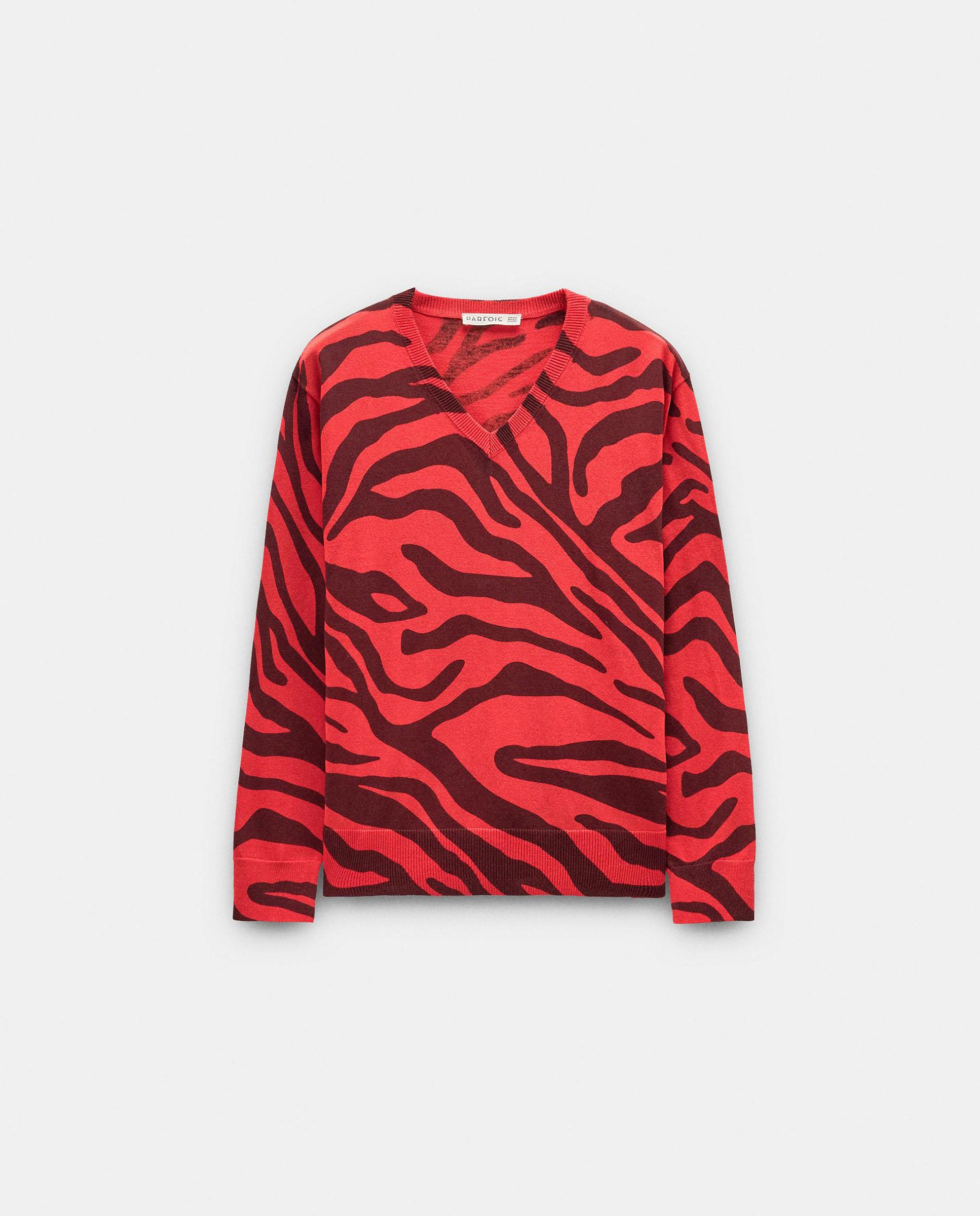 Jersey de mujer de punto con estampado animal print - Parfois - Rojo Rojo-6