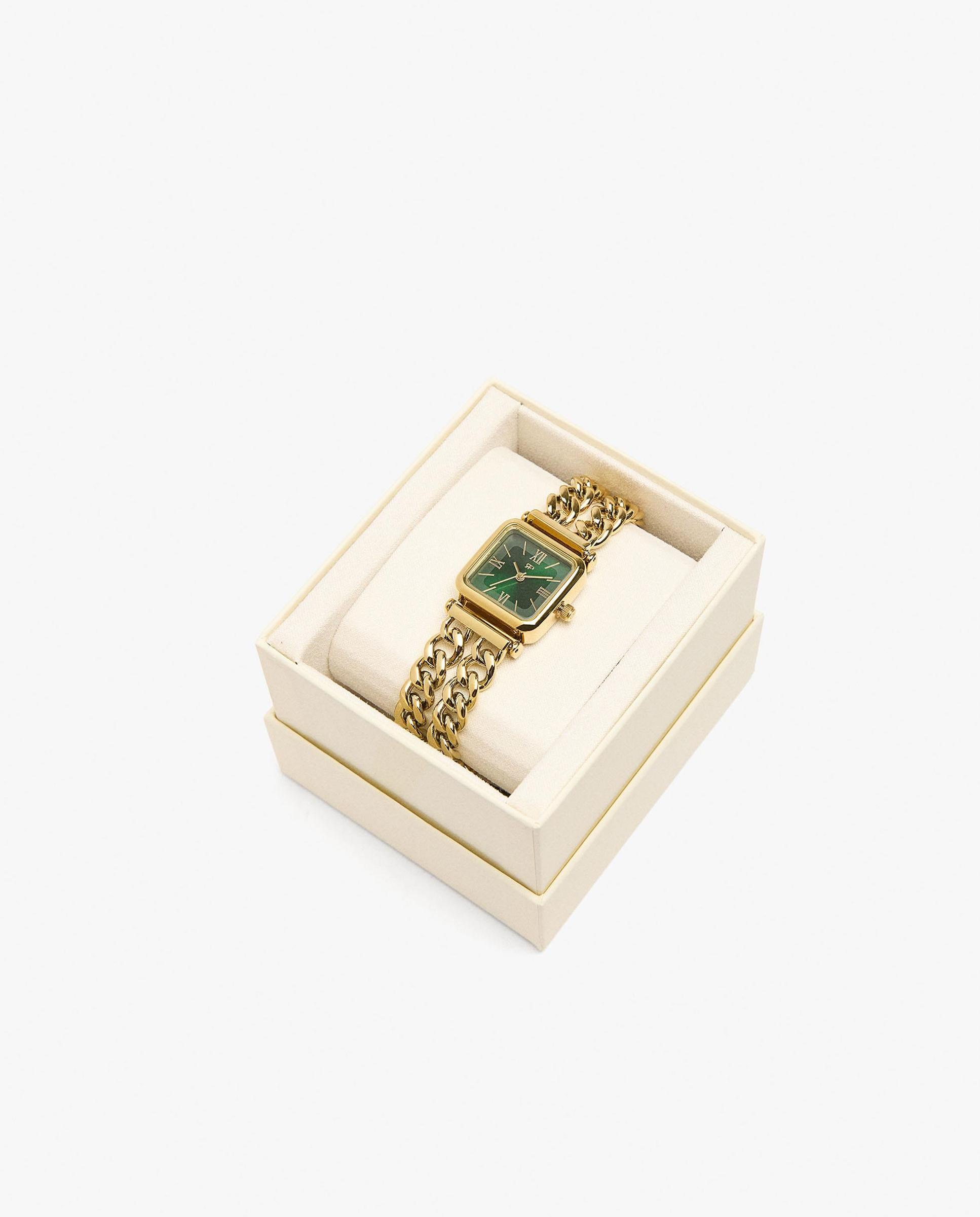 Reloj de mujer cuadrado con correa de eslabones - Parfois - Dorado Dorado-4