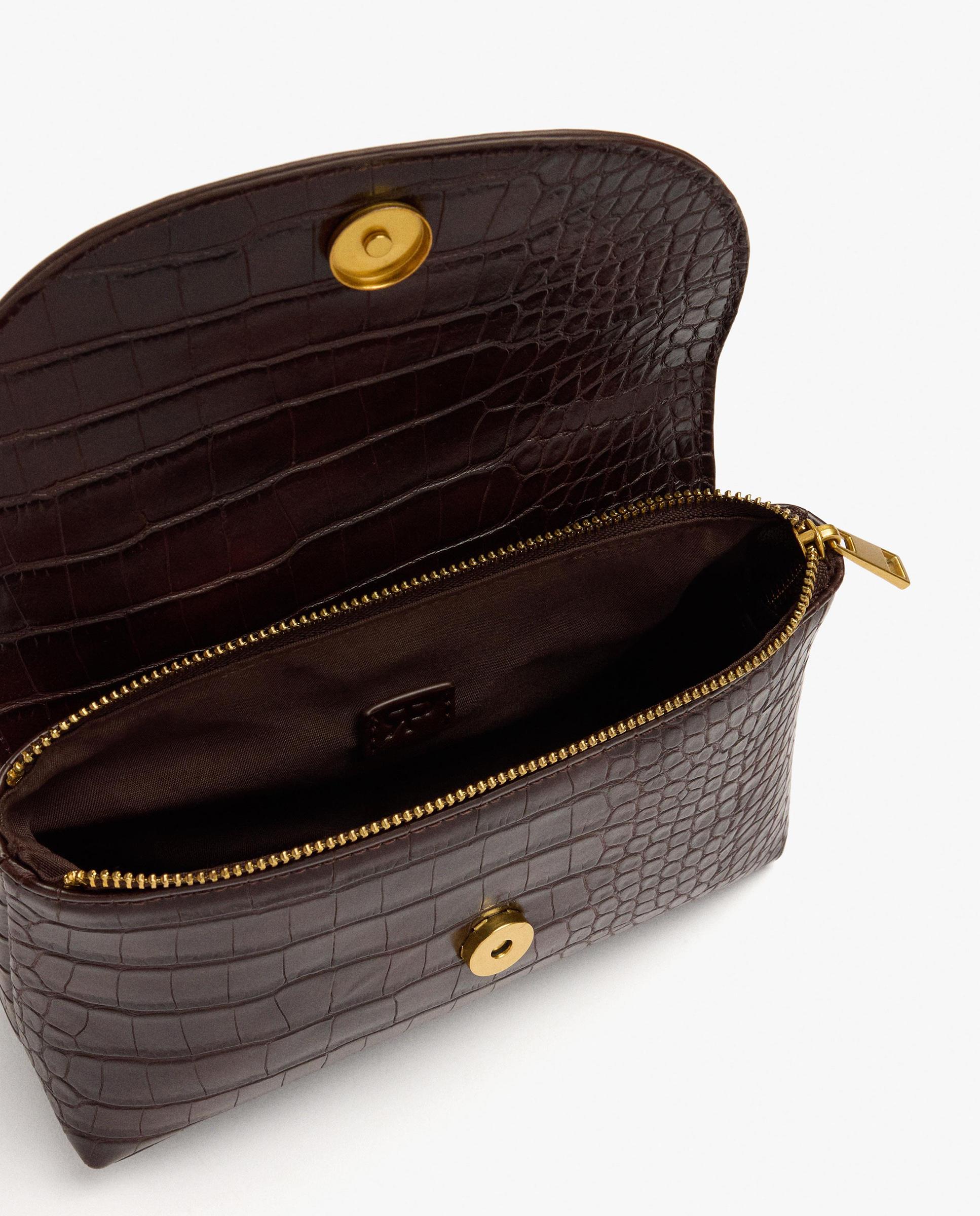 Bolso de fiesta convertible a bandolera con solapa y cierre imantado en liso - Parfois - Marrón oscuro Marrón oscuro-4