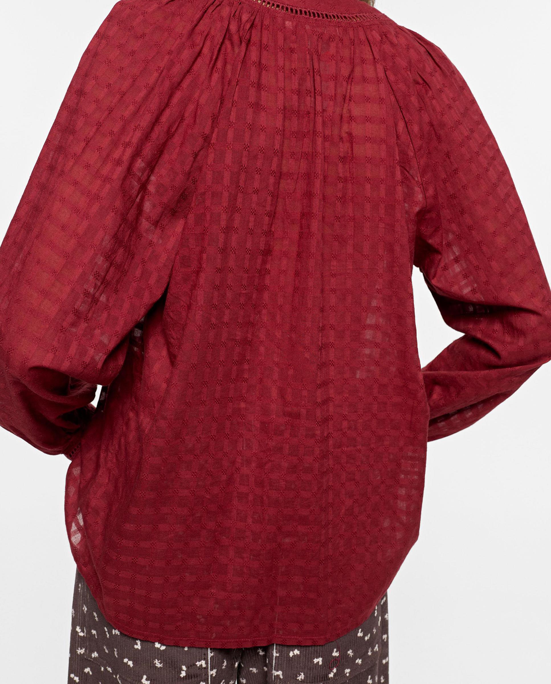 Camisa de mujer 100% algodón de manga larga con cuello mao y bordados - Parfois - Burdeos Burdeos-4