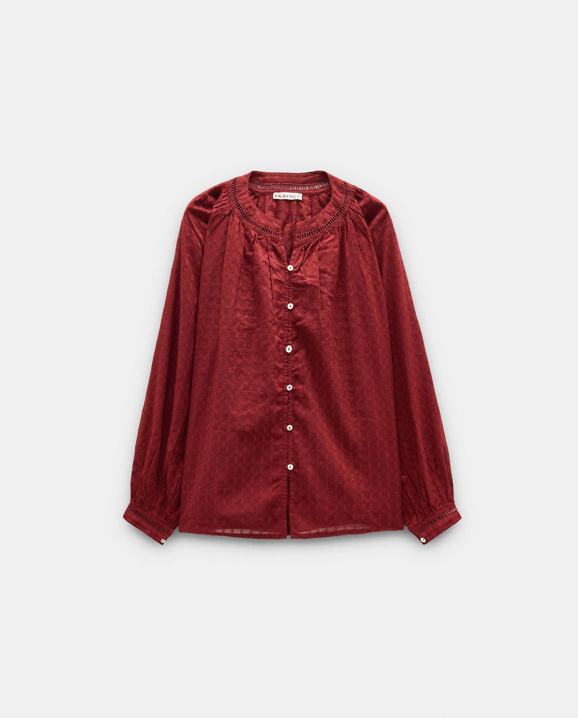 Camisa de mujer 100% algodón de manga larga con cuello mao y bordados - Parfois - Burdeos Burdeos-6