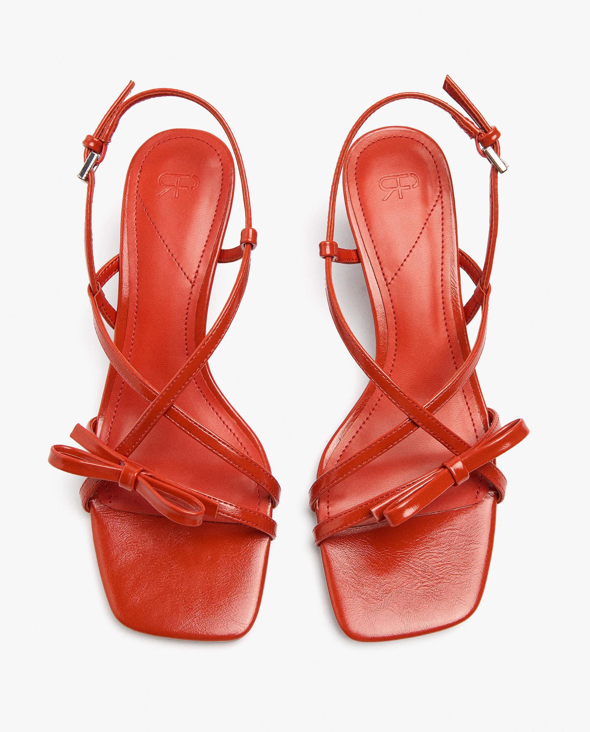 Sandalias de tacón de mujer con tiras y lazo decorativo con hebilla - Parfois - Naranja Naranja-3