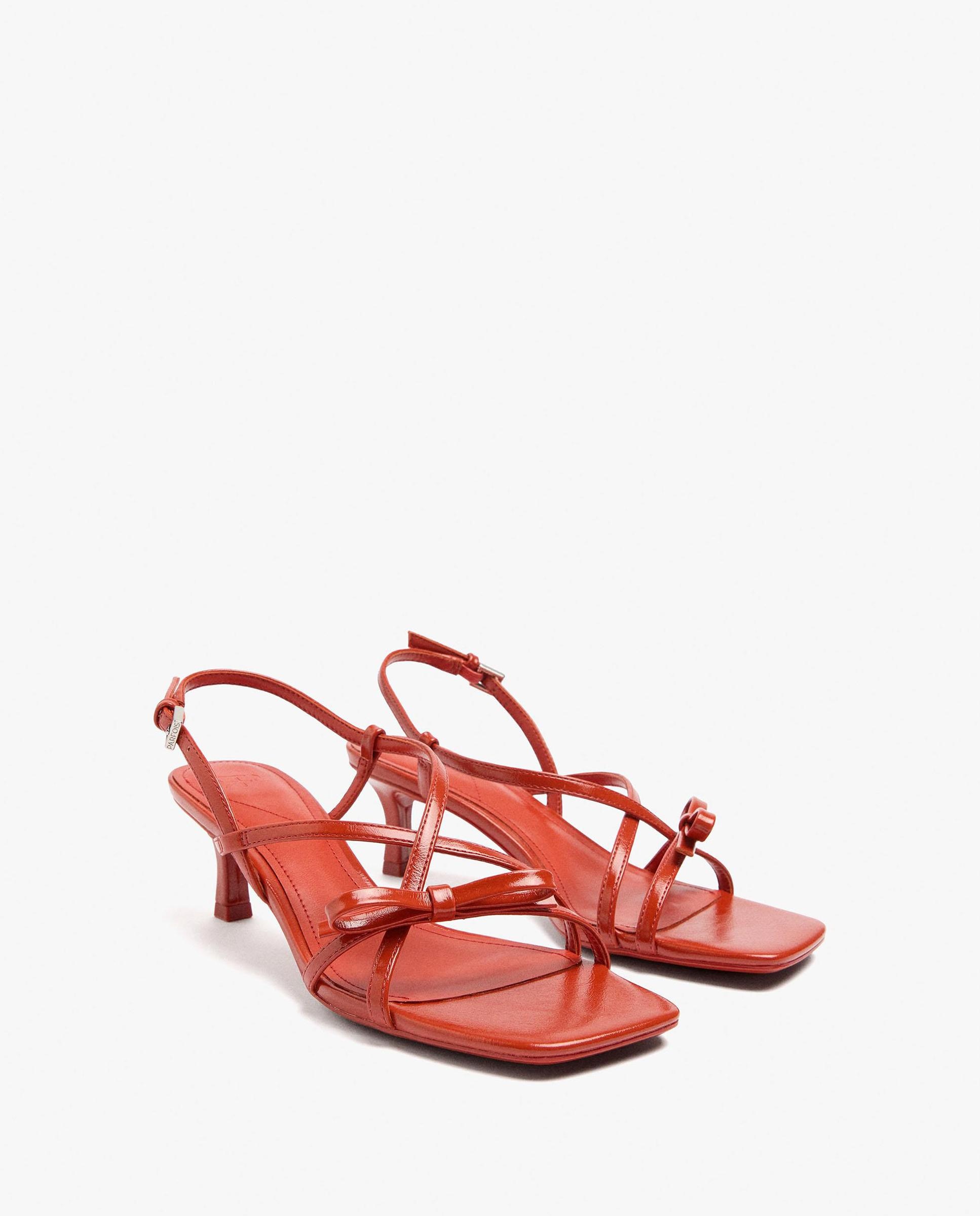 Sandalias de tacón de mujer con tiras y lazo decorativo con hebilla - Parfois - Naranja Naranja-2