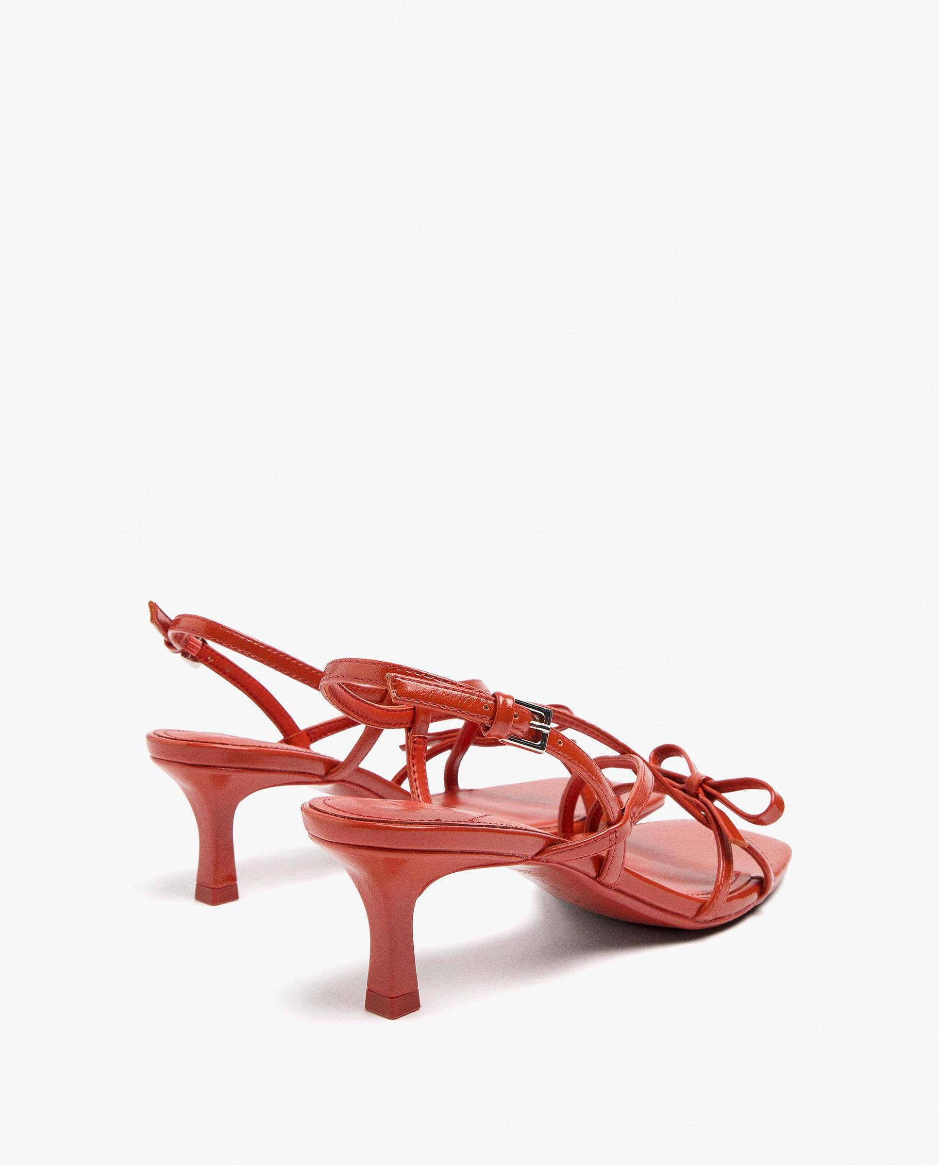 Sandalias de tacón de mujer con tiras y lazo decorativo con hebilla - Parfois - Naranja Naranja-4