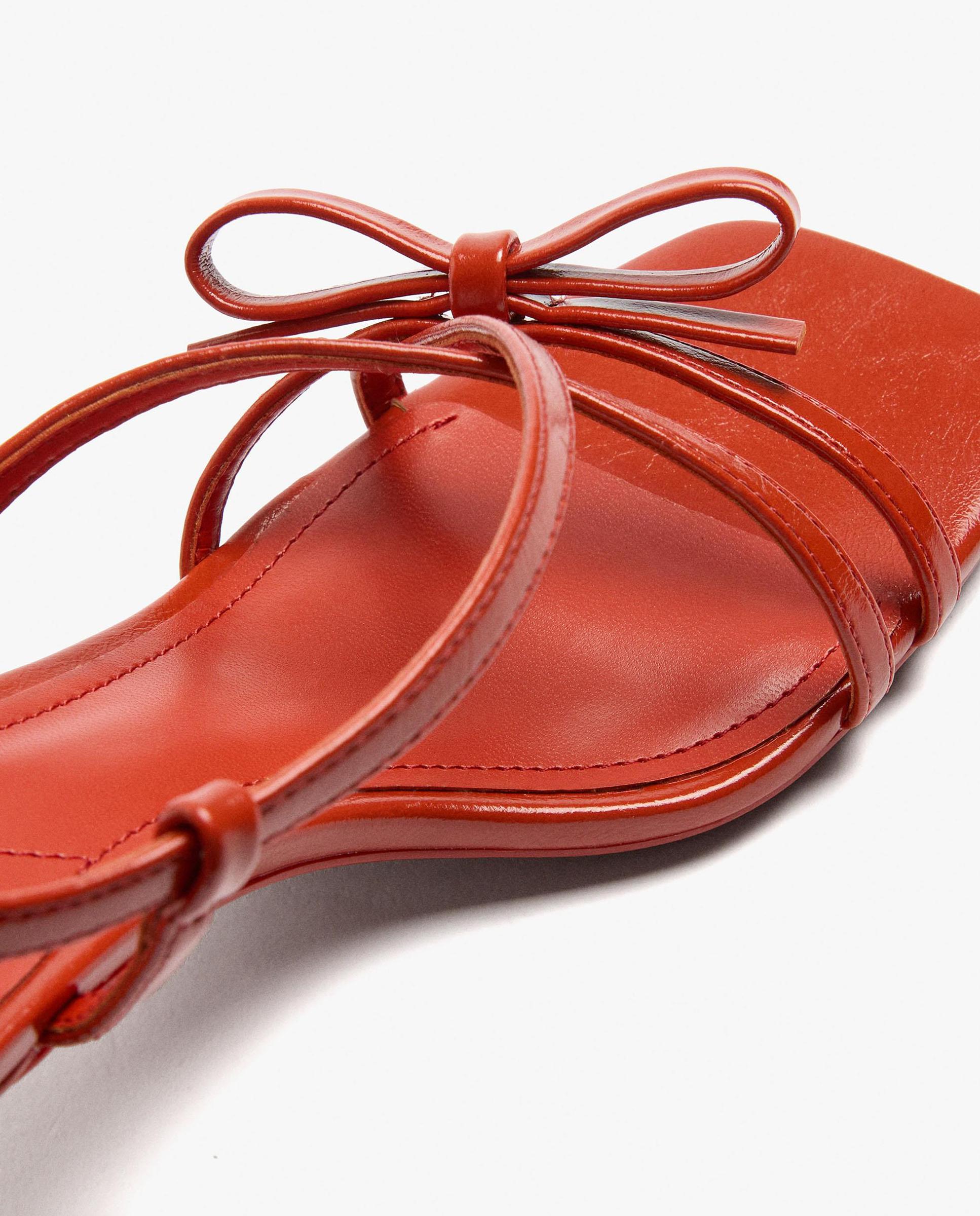 Sandalias de tacón de mujer con tiras y lazo decorativo con hebilla - Parfois - Naranja Naranja-5