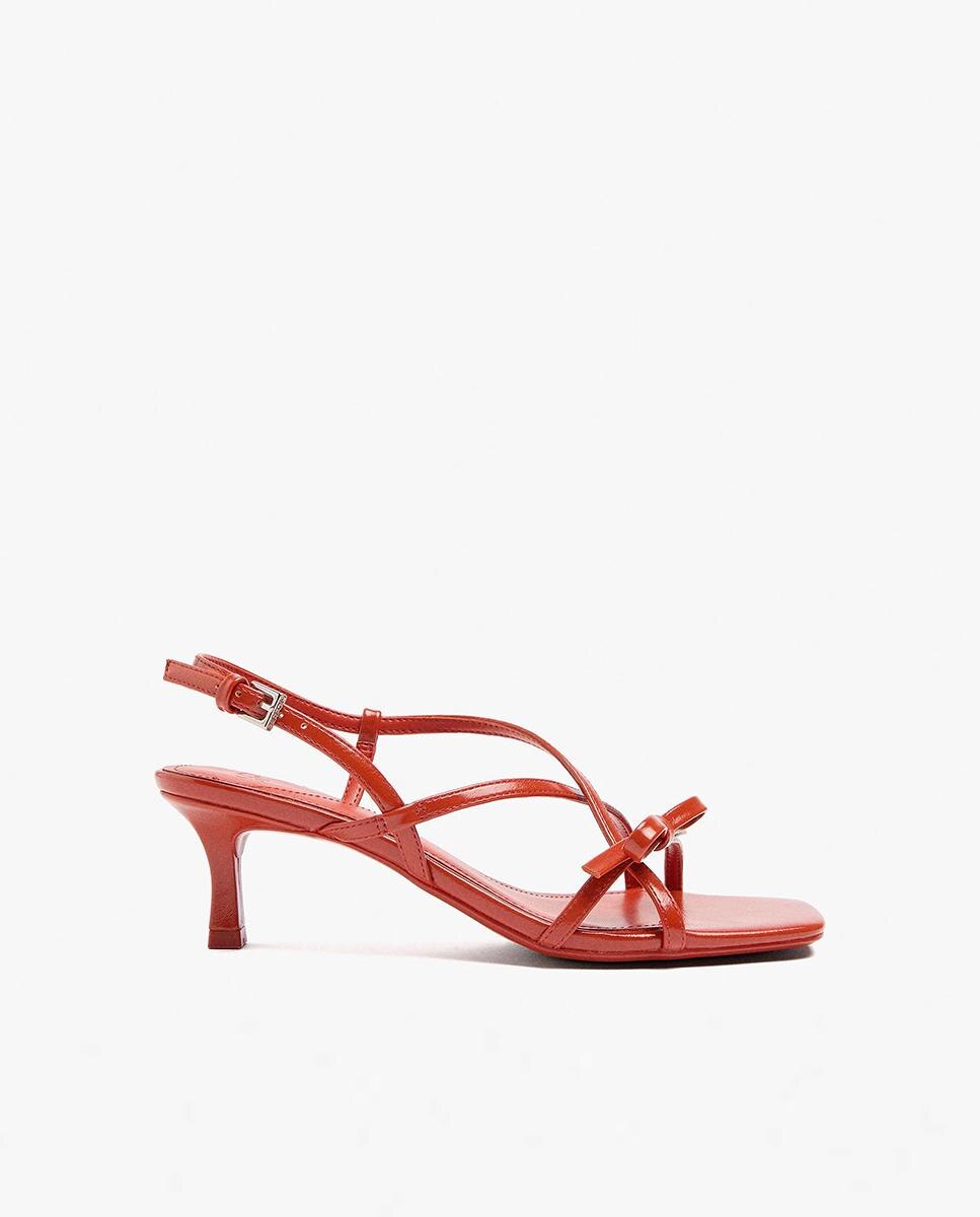 Sandalias de tacón de mujer con tiras y lazo decorativo con hebilla
