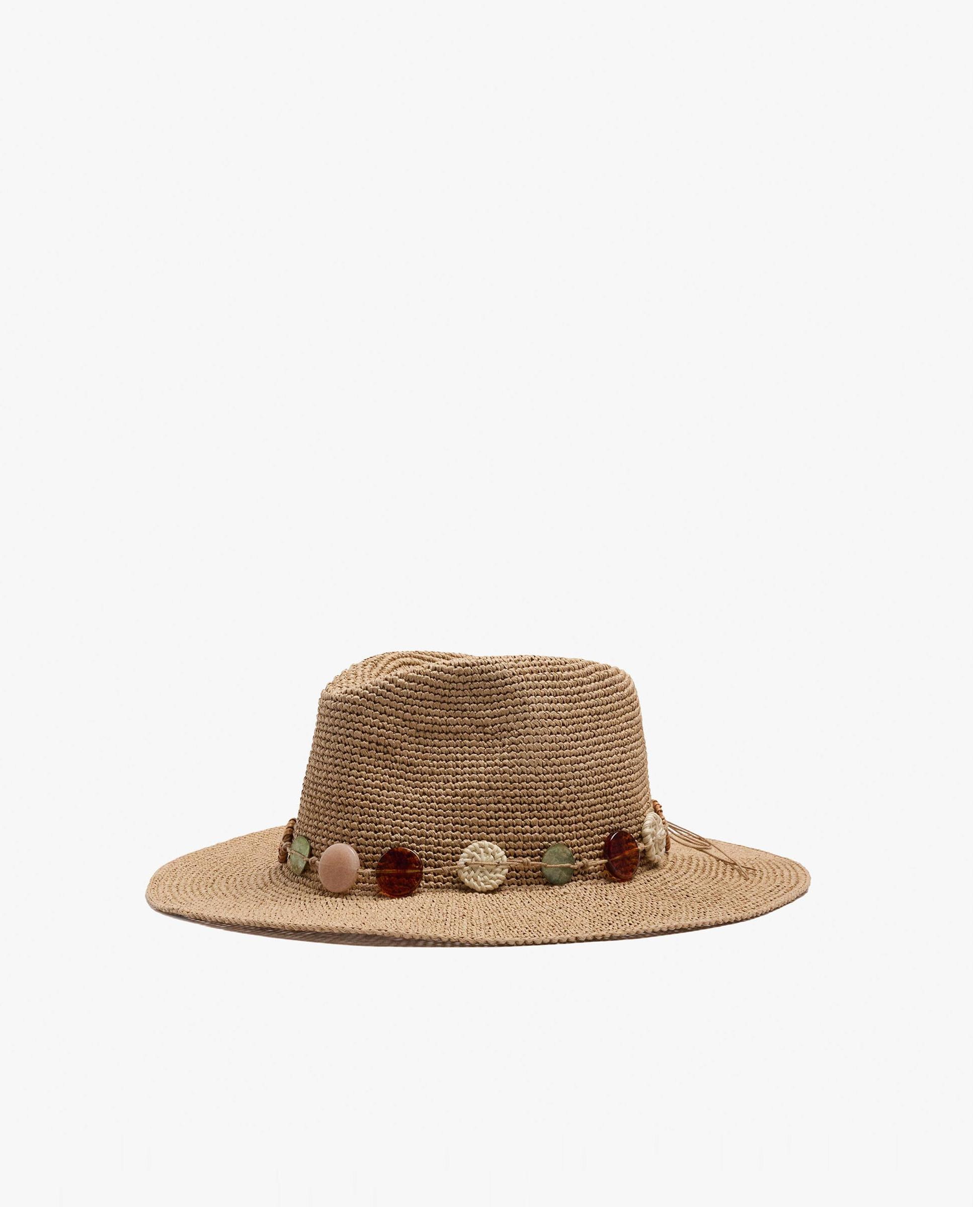 Imagen 0 de Sombrero de mujer con tira decorativa de abalorios Natural