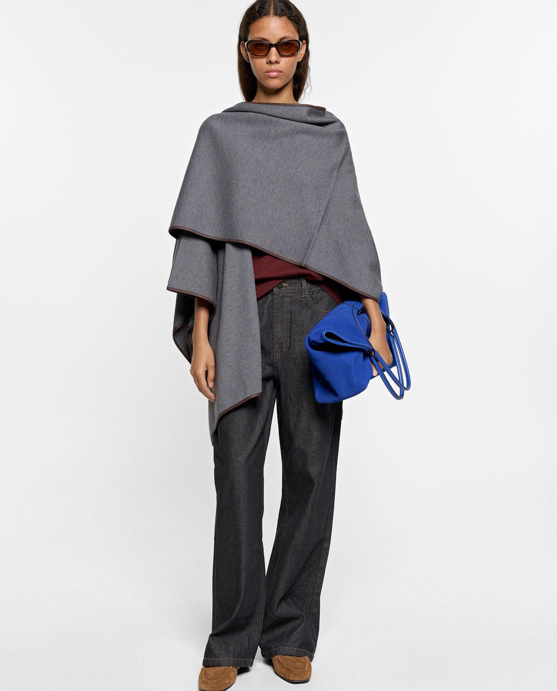 Poncho de mujer de punto en liso - Parfois - Gris Gris-1