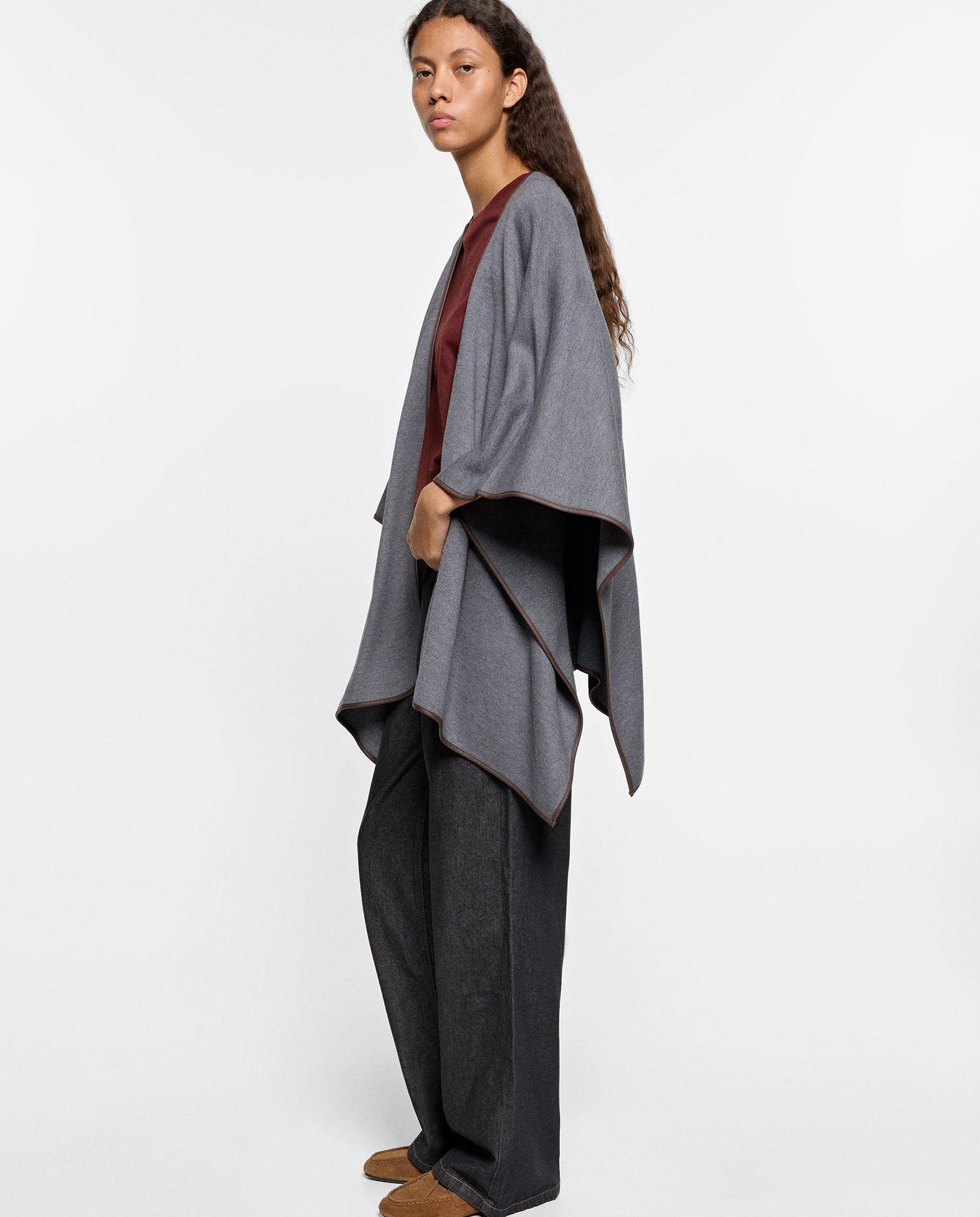 Poncho de mujer de punto en liso - Parfois - Gris Gris-4