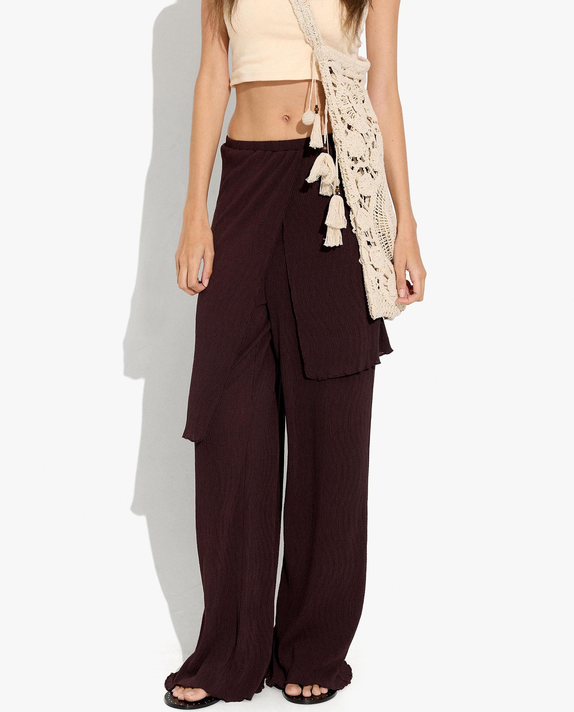 Pantalones rectos de mujer con falda asimétrica en liso - Parfois - Marrón oscuro Marrón oscuro-2