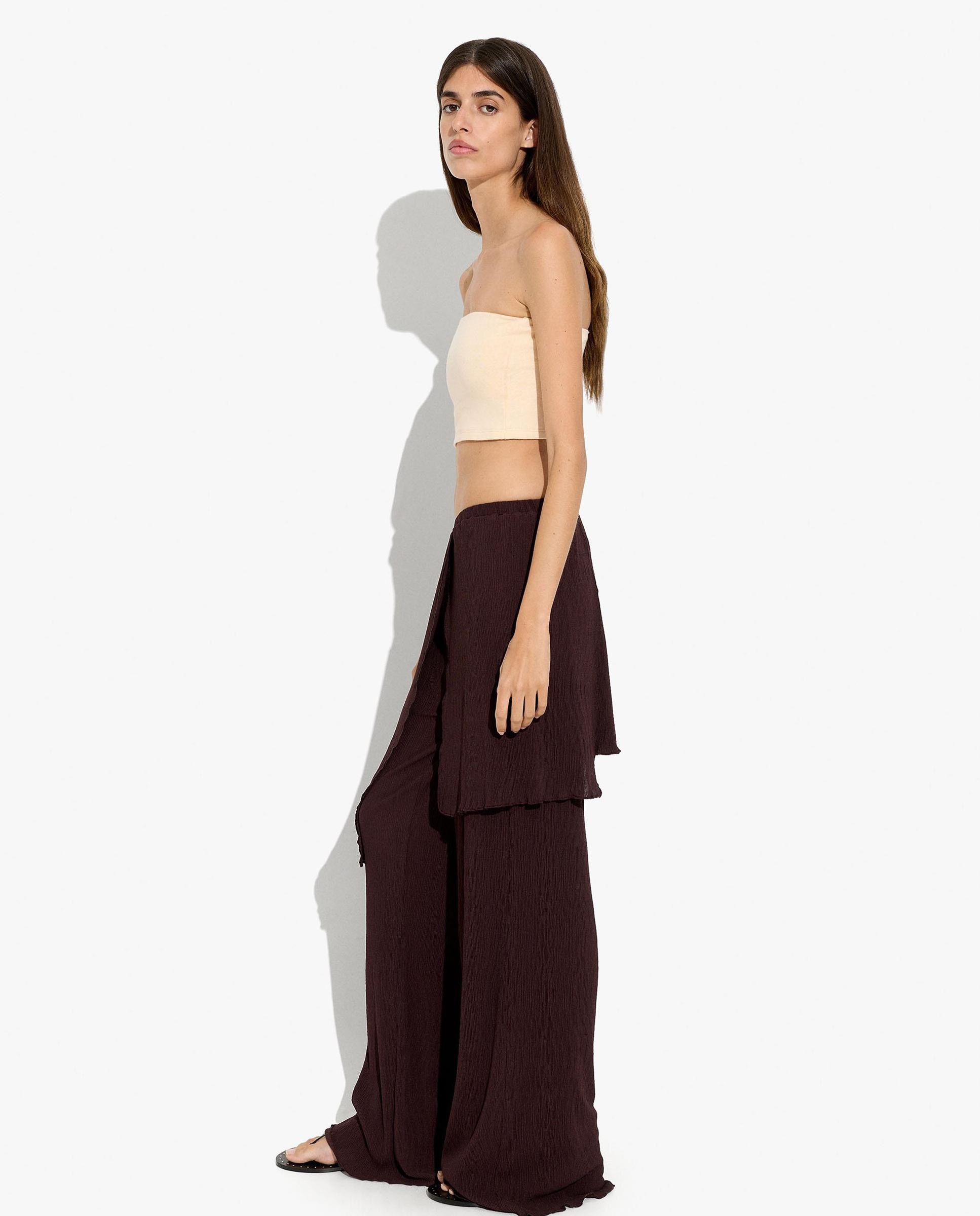 Pantalones rectos de mujer con falda asimétrica en liso - Parfois - Marrón oscuro Marrón oscuro-3