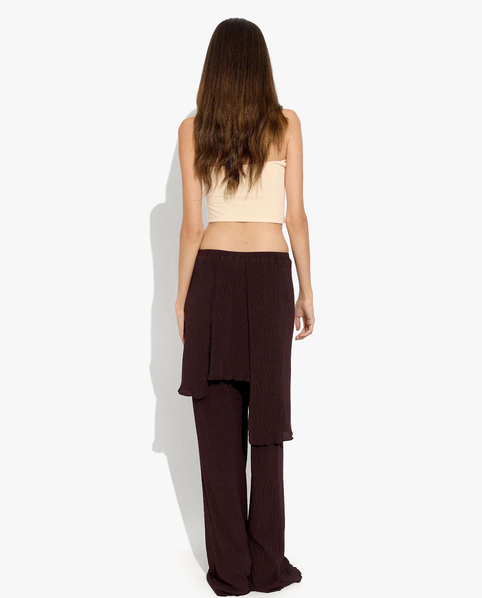 Pantalones rectos de mujer con falda asimétrica en liso - Parfois - Marrón oscuro Marrón oscuro-4