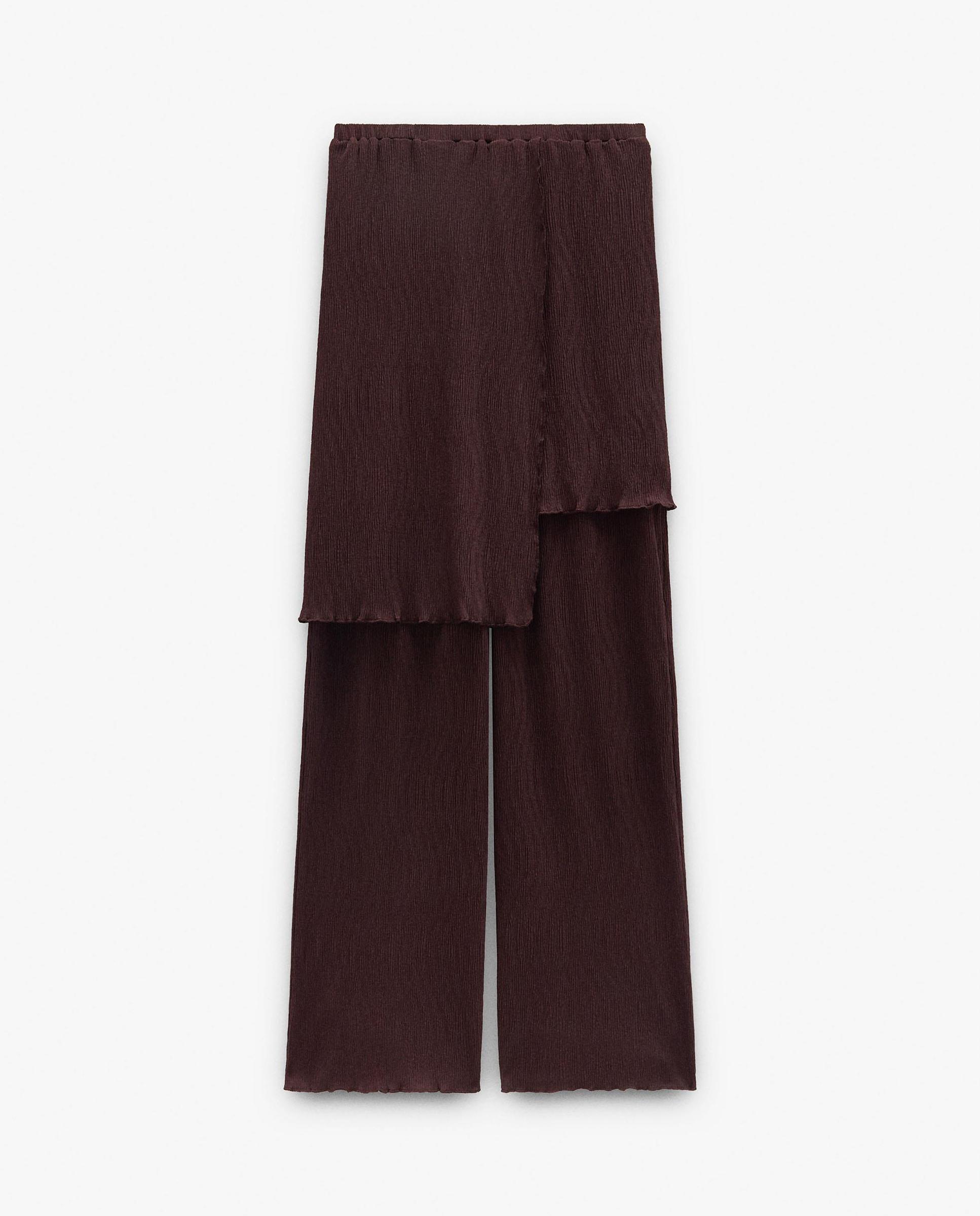 Pantalones rectos de mujer con falda asimétrica en liso - Parfois - Marrón oscuro Marrón oscuro-6
