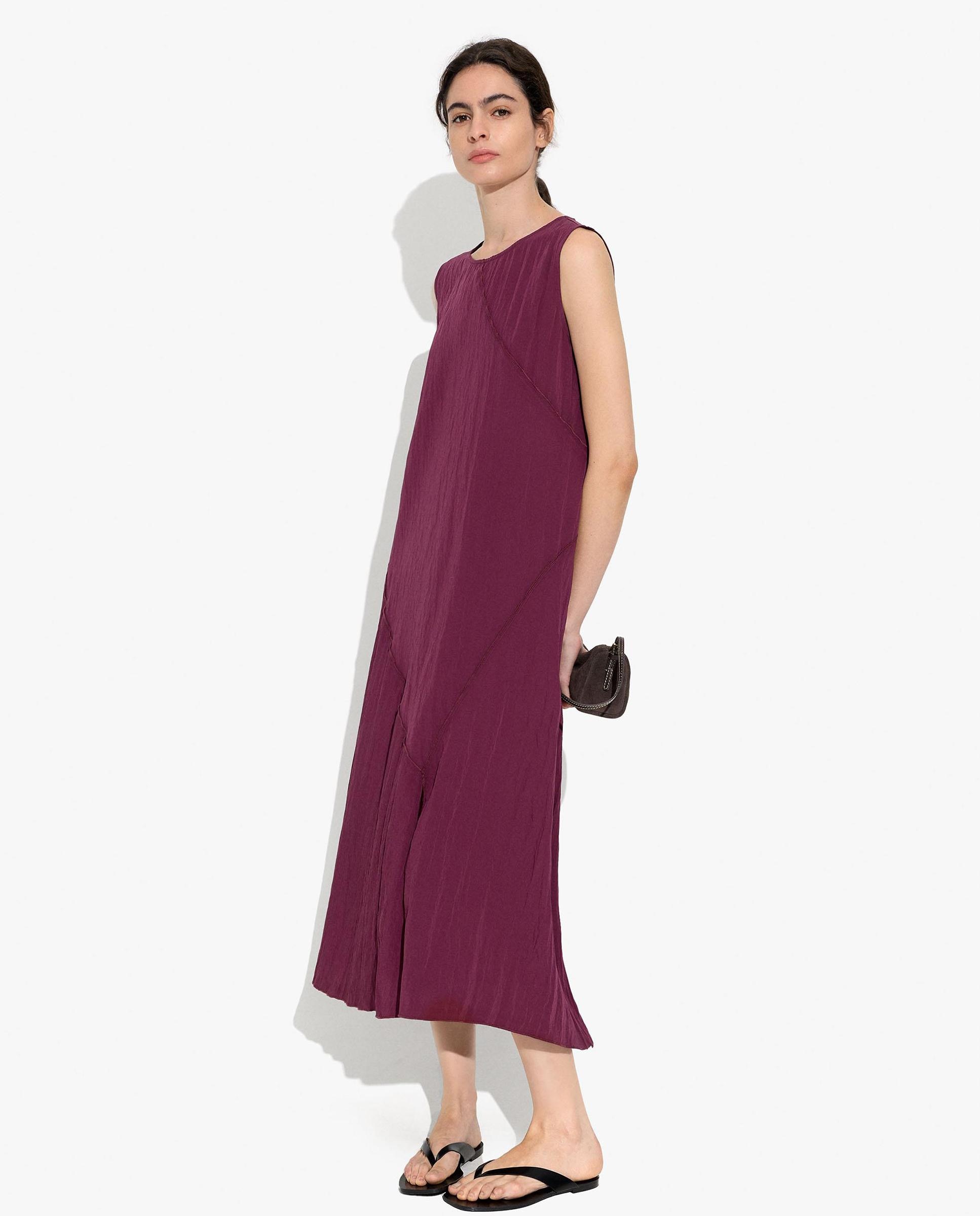 Vestido largo con detalles diagonales en liso - Parfois - Burdeos Burdeos-2