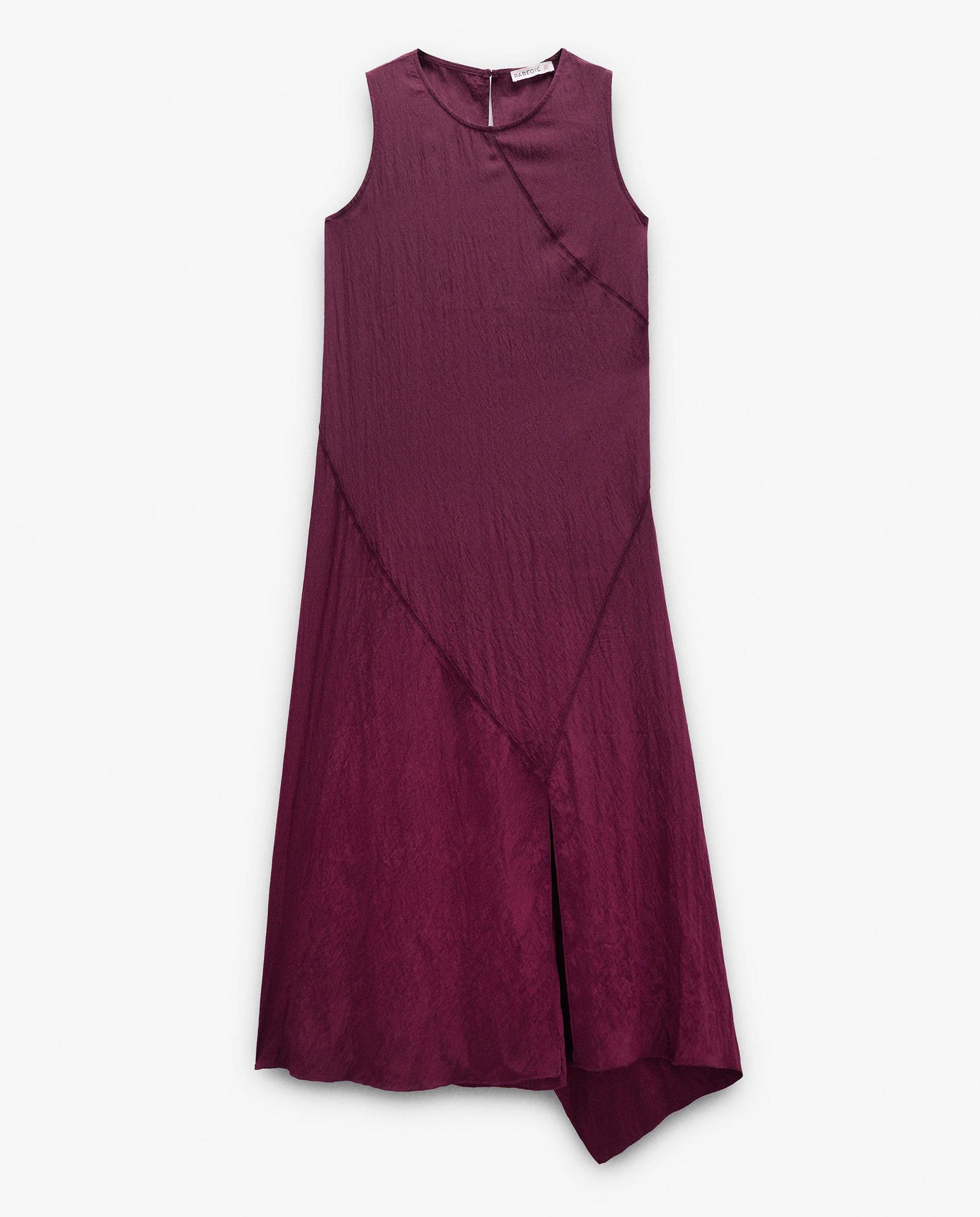 Vestido largo con detalles diagonales en liso - Parfois - Burdeos Burdeos-6