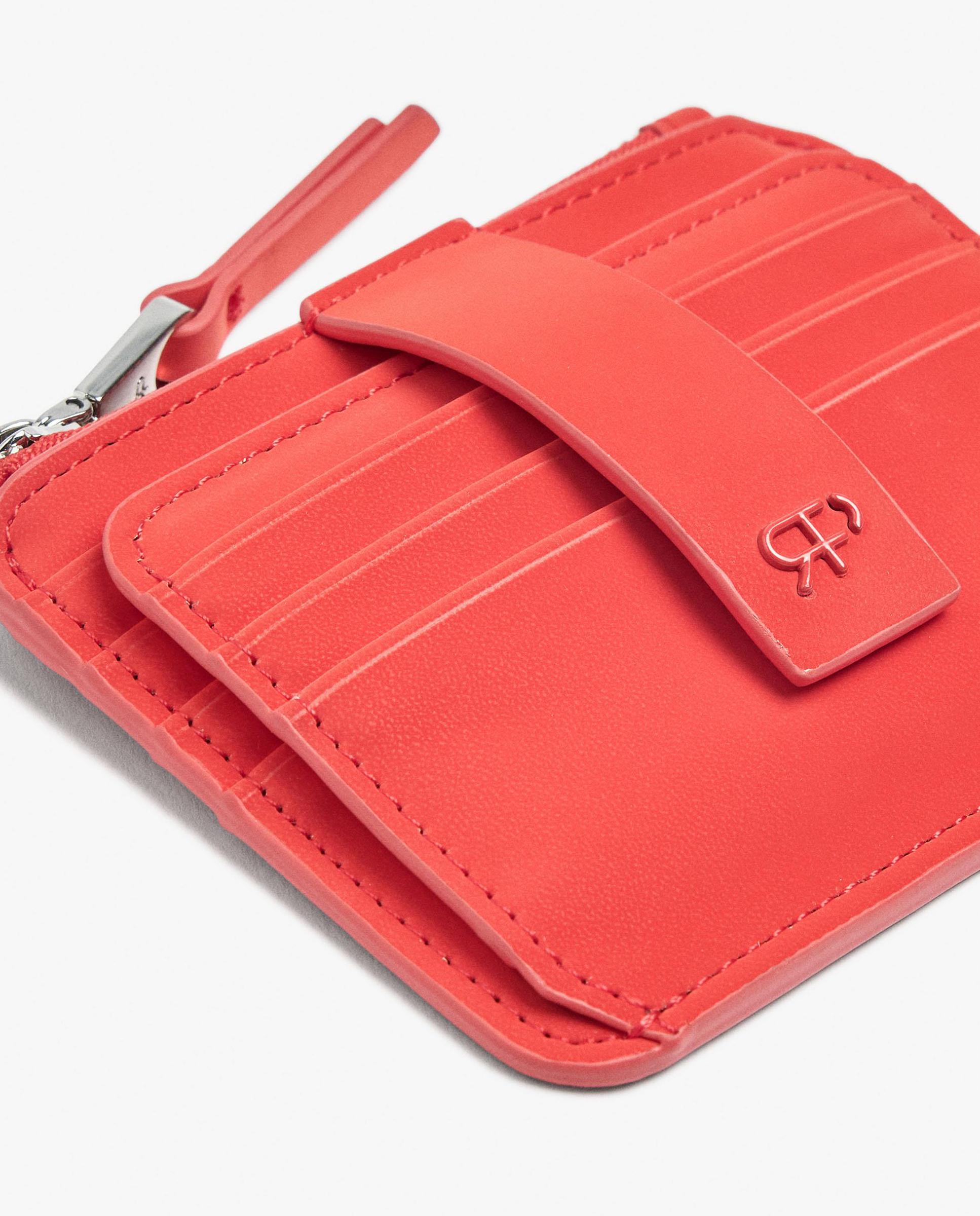 Tarjetero de mujer pequeño con cierre de cremallera en liso - Parfois - Coral Coral-3