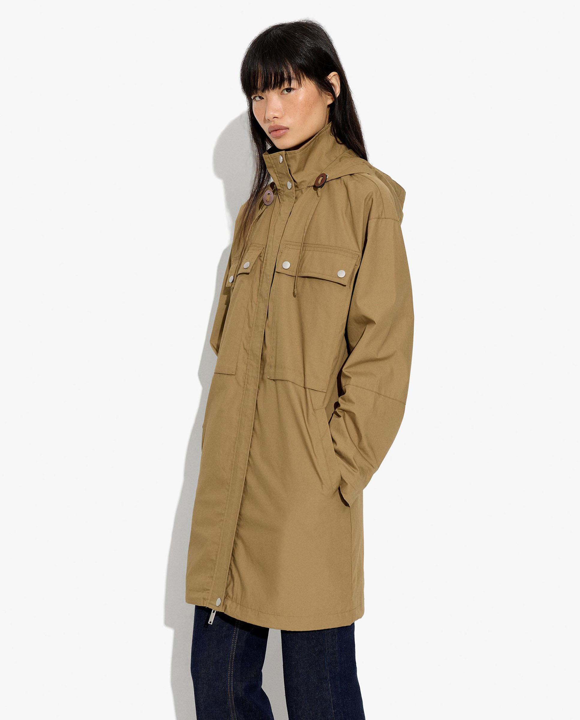 Parka de mujer 100% algodón con capucha en liso - Parfois - Marrón Marrón-3