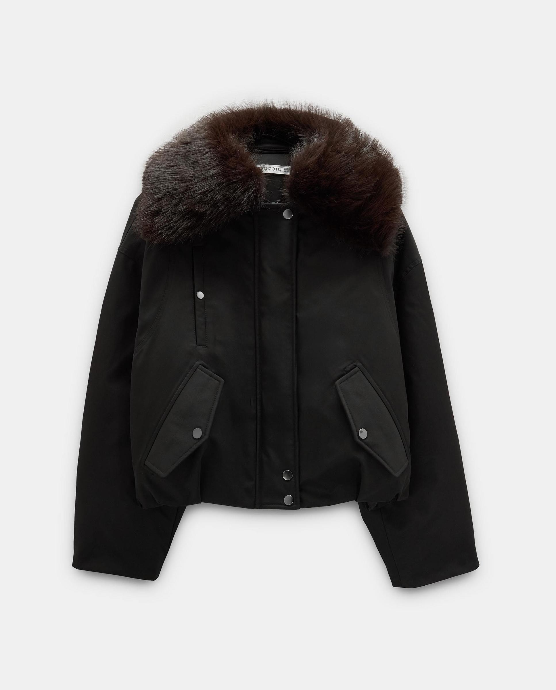 Chaqueta de mujer con detalles a contraste de pelo - Parfois - Negro Negro-7