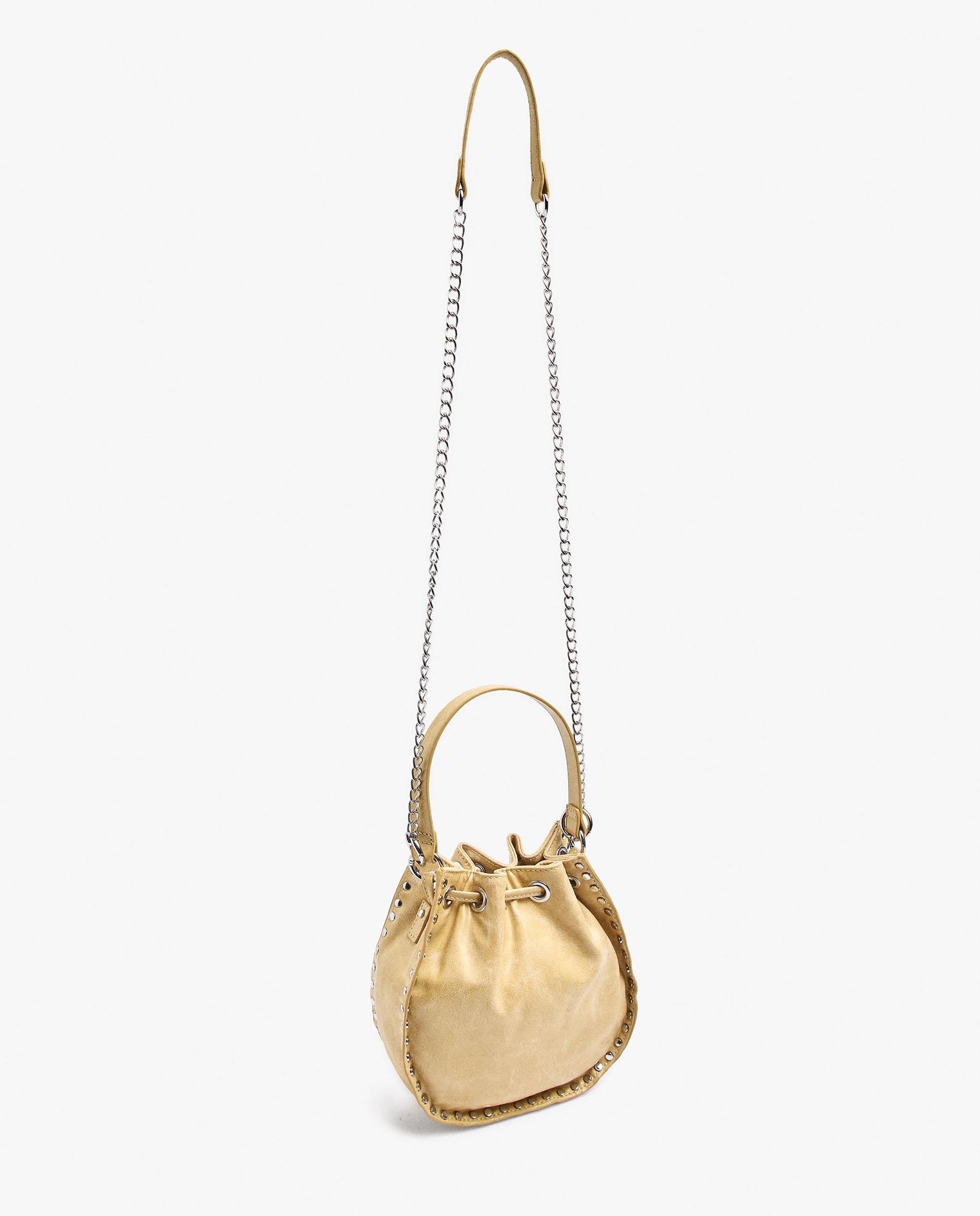 Bolso de fiesta multiposición con tachuelas decorativas y cierre fruncido - Parfois - Amarillo Amarillo-2
