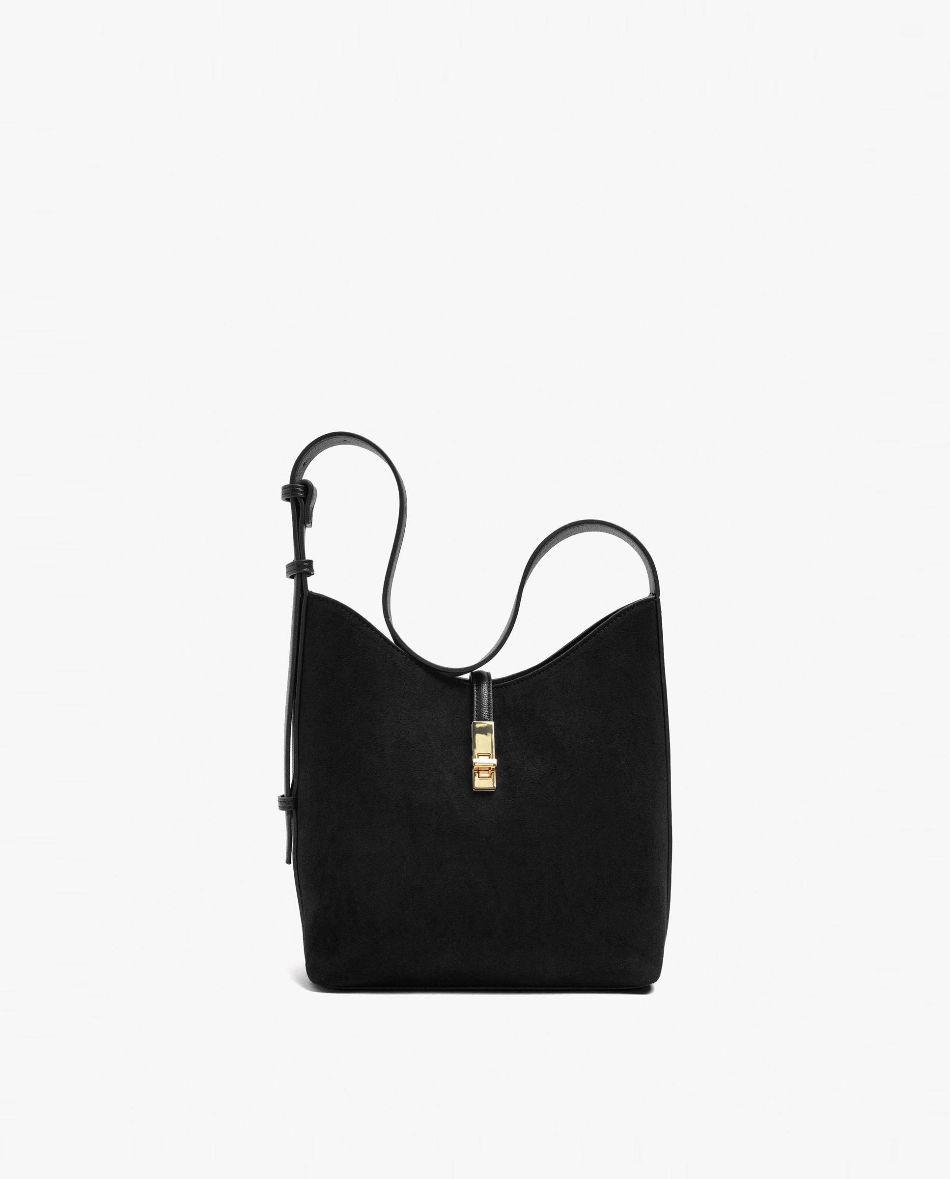 Bolso de hombro efecto piel con cierre de botón en liso - Parfois - Negro Negro-1