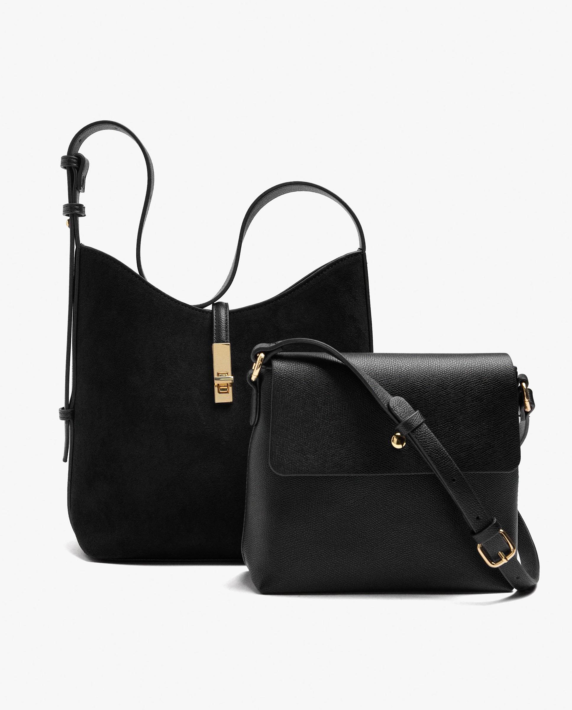 Bolso de hombro efecto piel con cierre de botón en liso - Parfois - Negro Negro-3