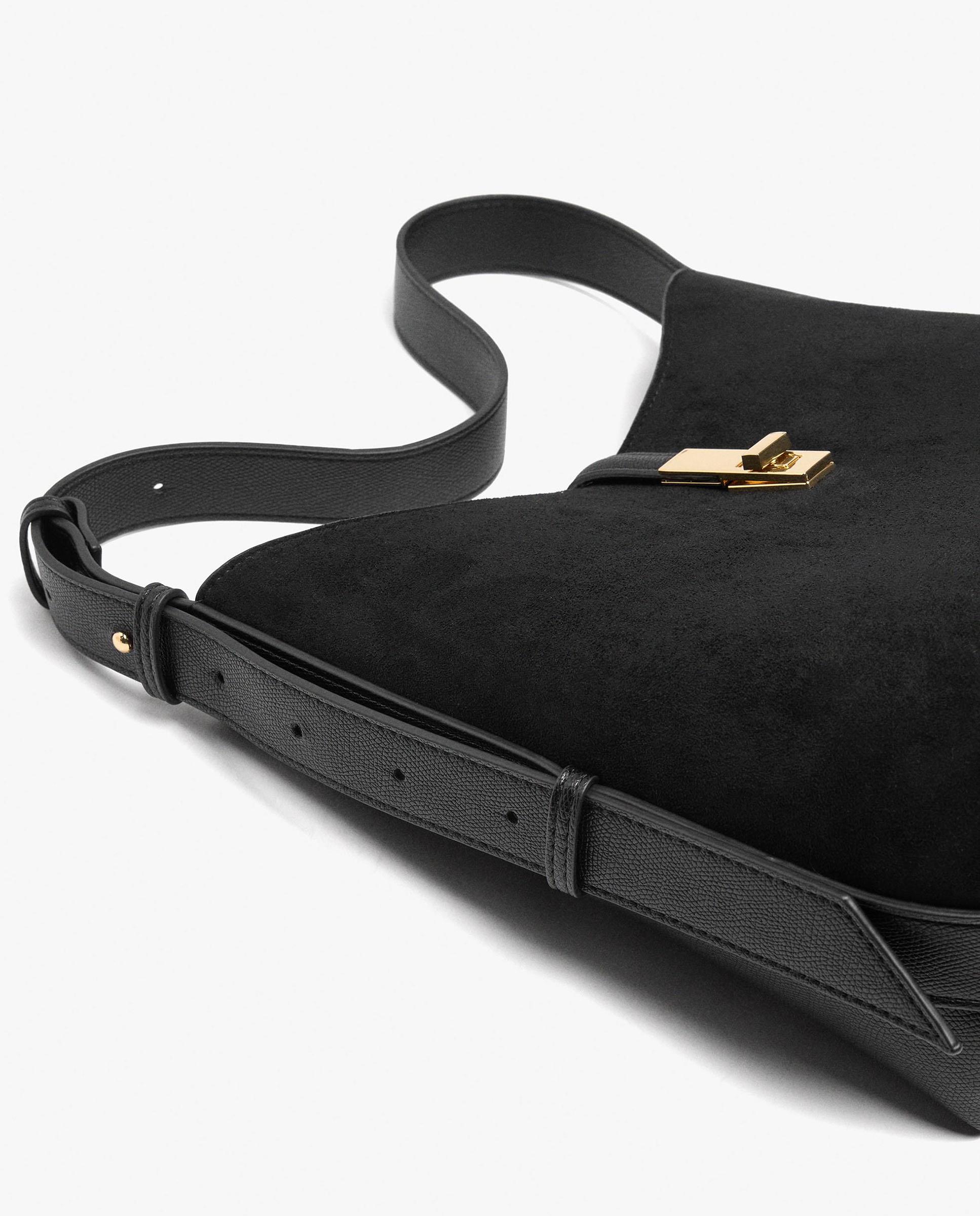 Bolso de hombro efecto piel con cierre de botón en liso - Parfois - Negro Negro-2