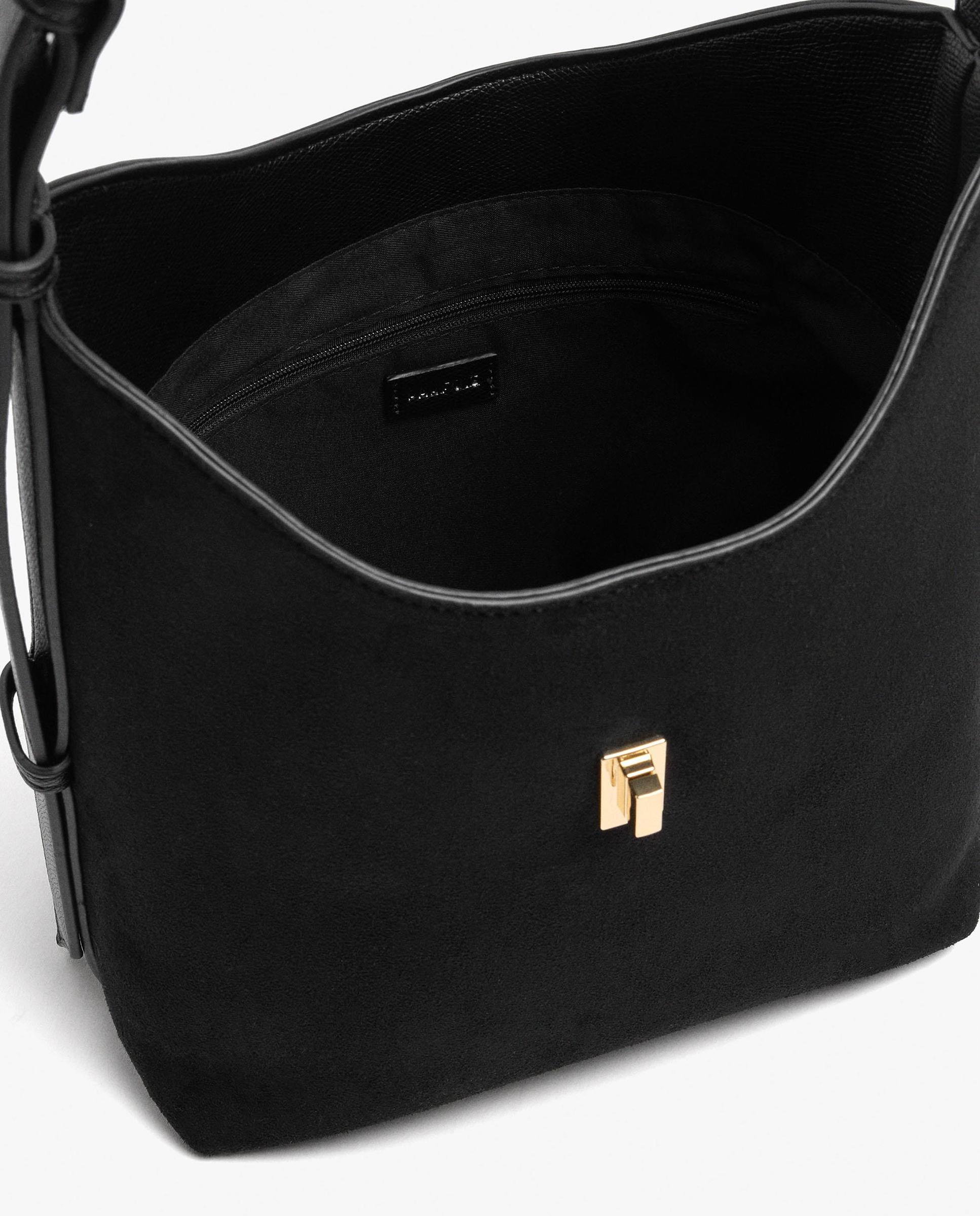 Bolso de hombro efecto piel con cierre de botón en liso - Parfois - Negro Negro-5