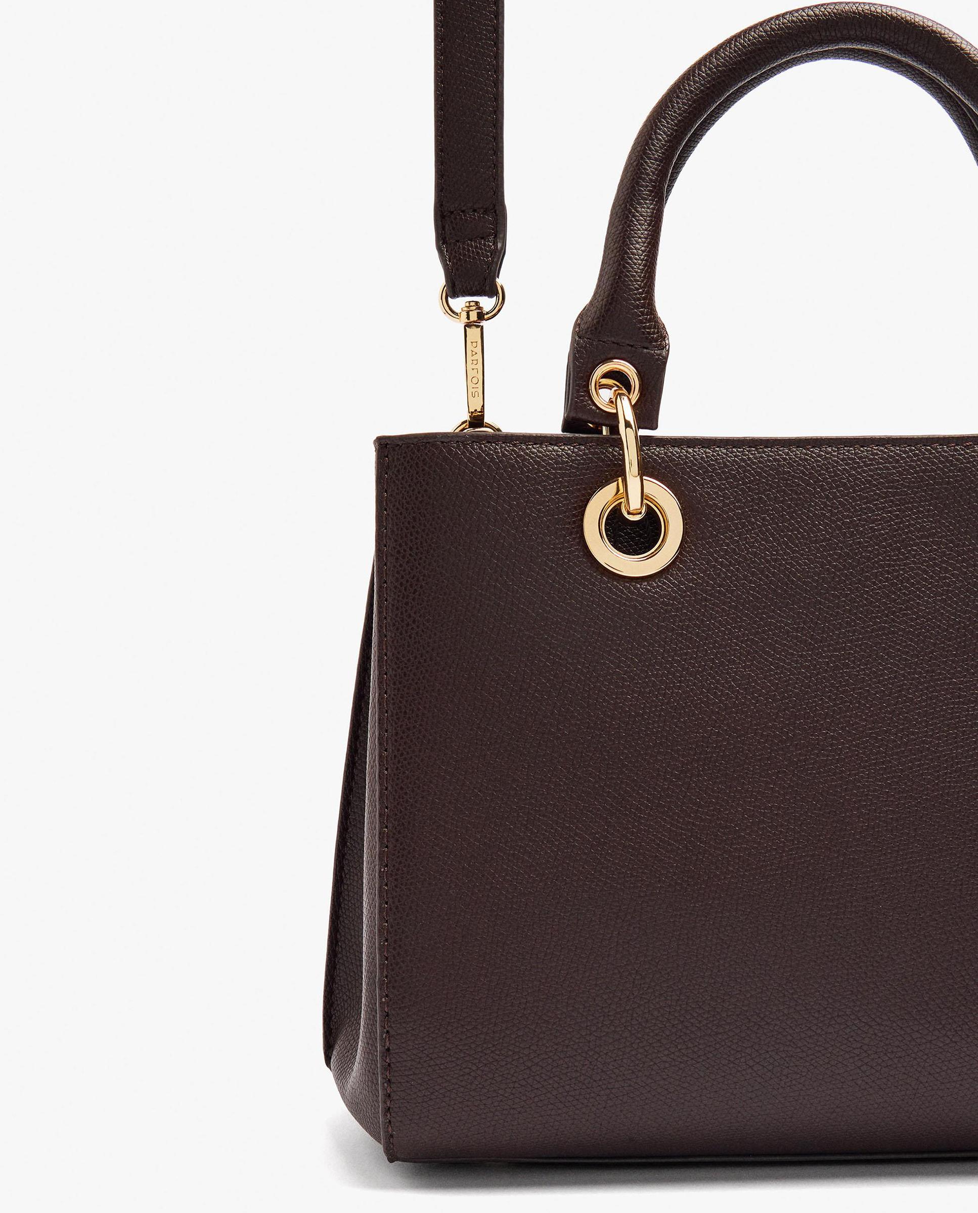 Bolso de mano estilo tote convertible a bandolera con cierre de cremallera en liso - Parfois - Marrón oscuro Marrón oscuro-3