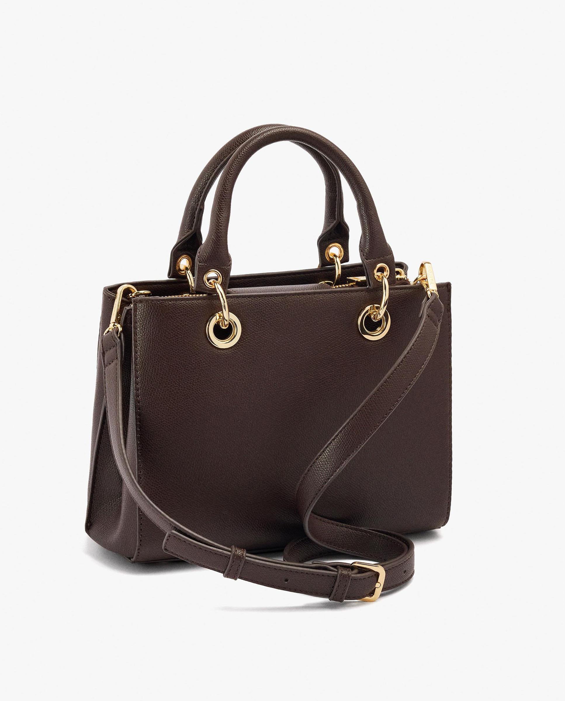 Bolso de mano estilo tote convertible a bandolera con cierre de cremallera en liso - Parfois - Marrón oscuro Marrón oscuro-2