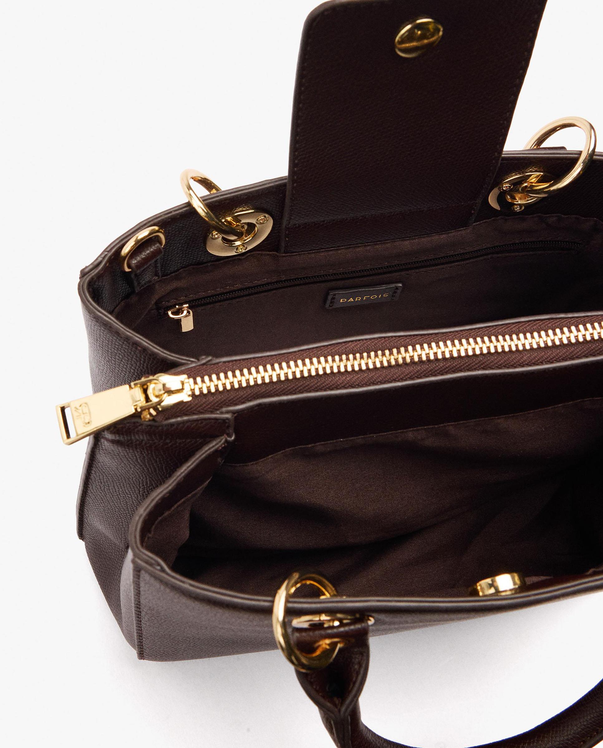Bolso de mano estilo tote convertible a bandolera con cierre de cremallera en liso - Parfois - Marrón oscuro Marrón oscuro-4